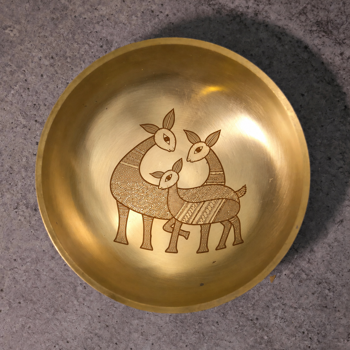 Ambi Mriga Vana (Deer of the Forest) Etched Pure Kansa Thali | Gond-Inspired Collection-4 inch