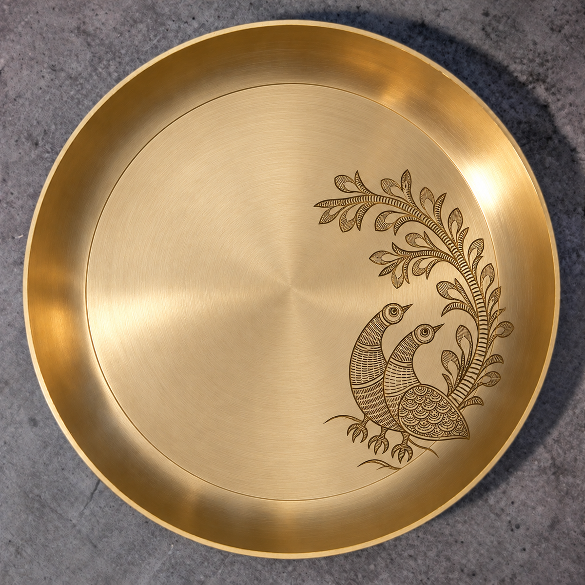 Ambi Pakshi Yugam (Pair of Birds) Etched Pure Kansa Thali | Gond-Inspired Collection | 8 Inch