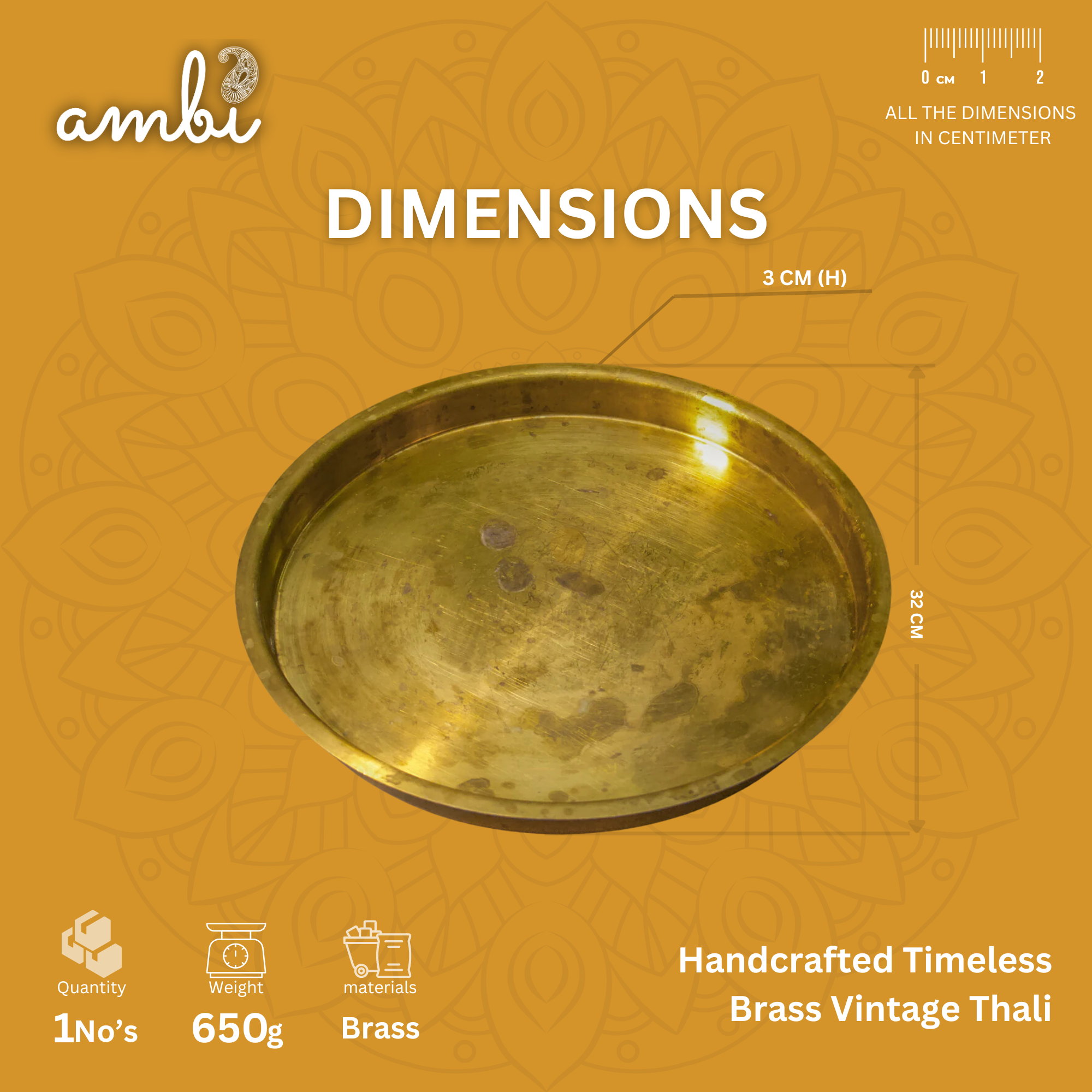 AMBI Handcrafted Timeless Brass Vintage Thali 650g