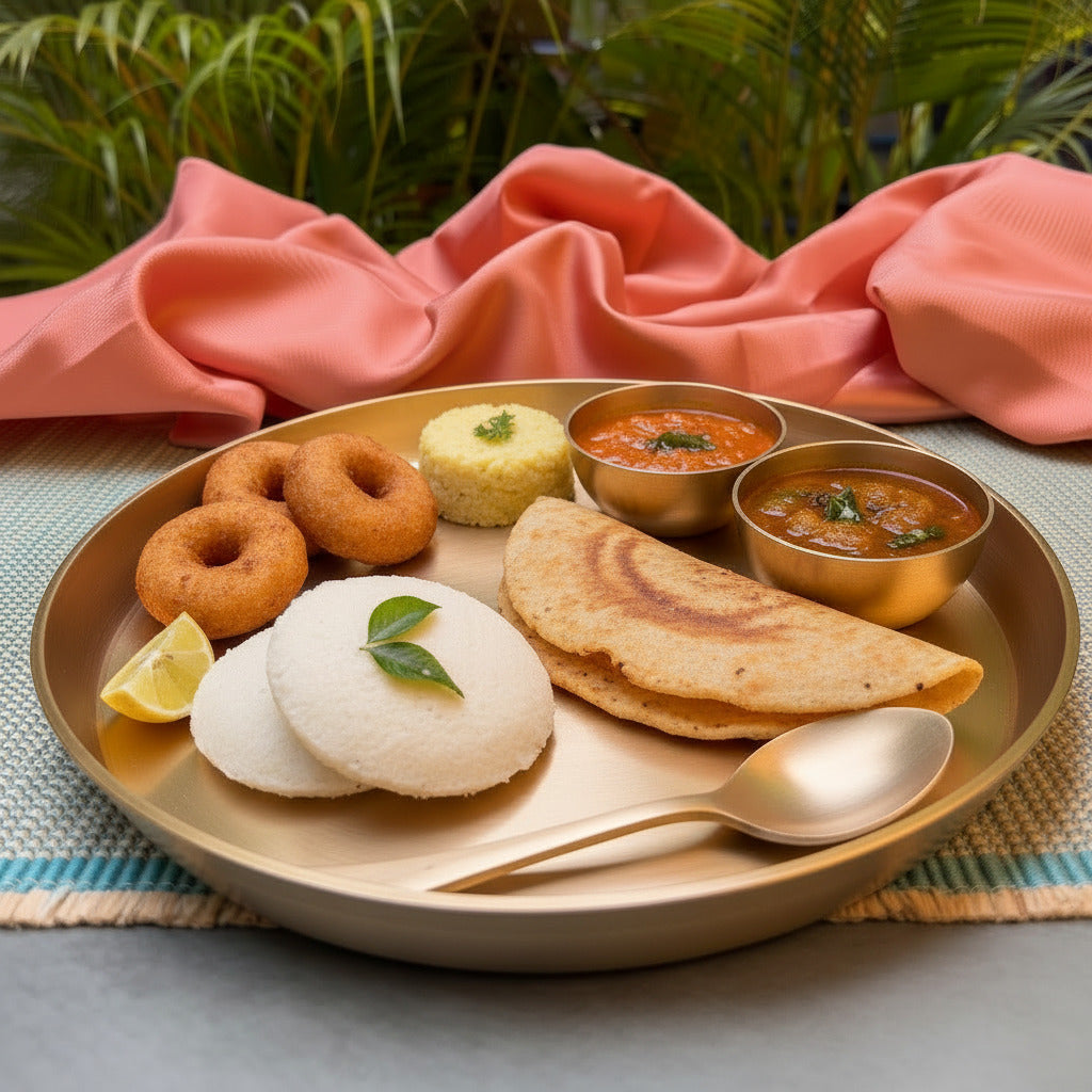 Ambi Pure Brass Small Thali Set of 4 | Kids Thali & Breakfast Thali Set