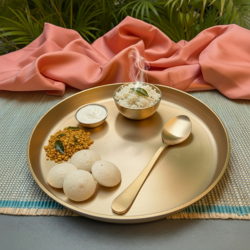 Ambi Pure Brass Small Thali Set of 4 | Kids Thali & Breakfast Thali Set