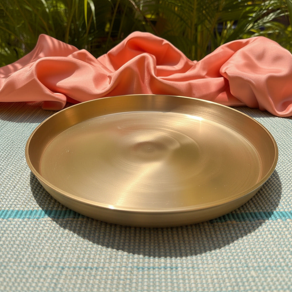 Ambi 100% Pure Brass Thali with High Edge — 9.5 Inch Pooja & Dining Plate