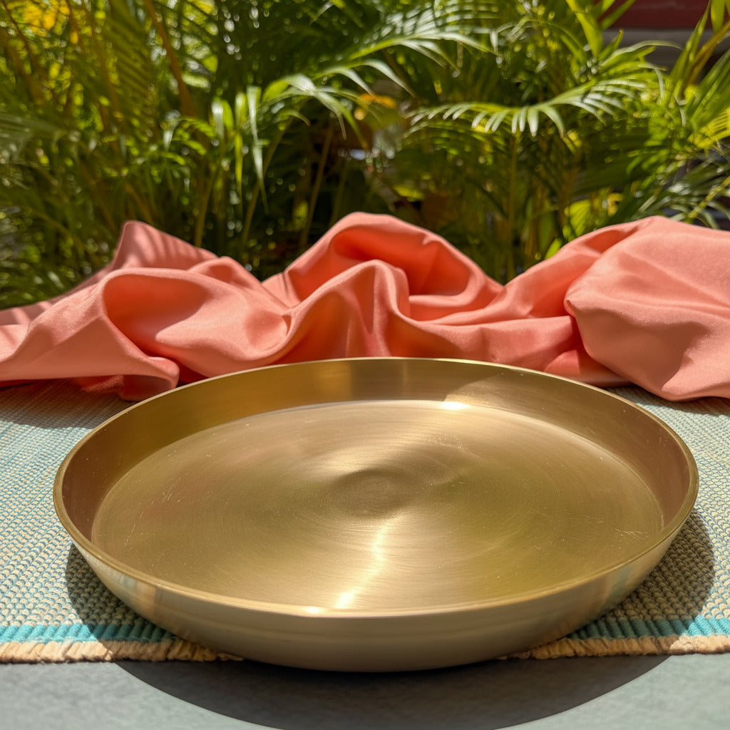 Ambi 100% Pure Brass Thali with High Edge — 9.5 Inch Pooja & Dining Plate