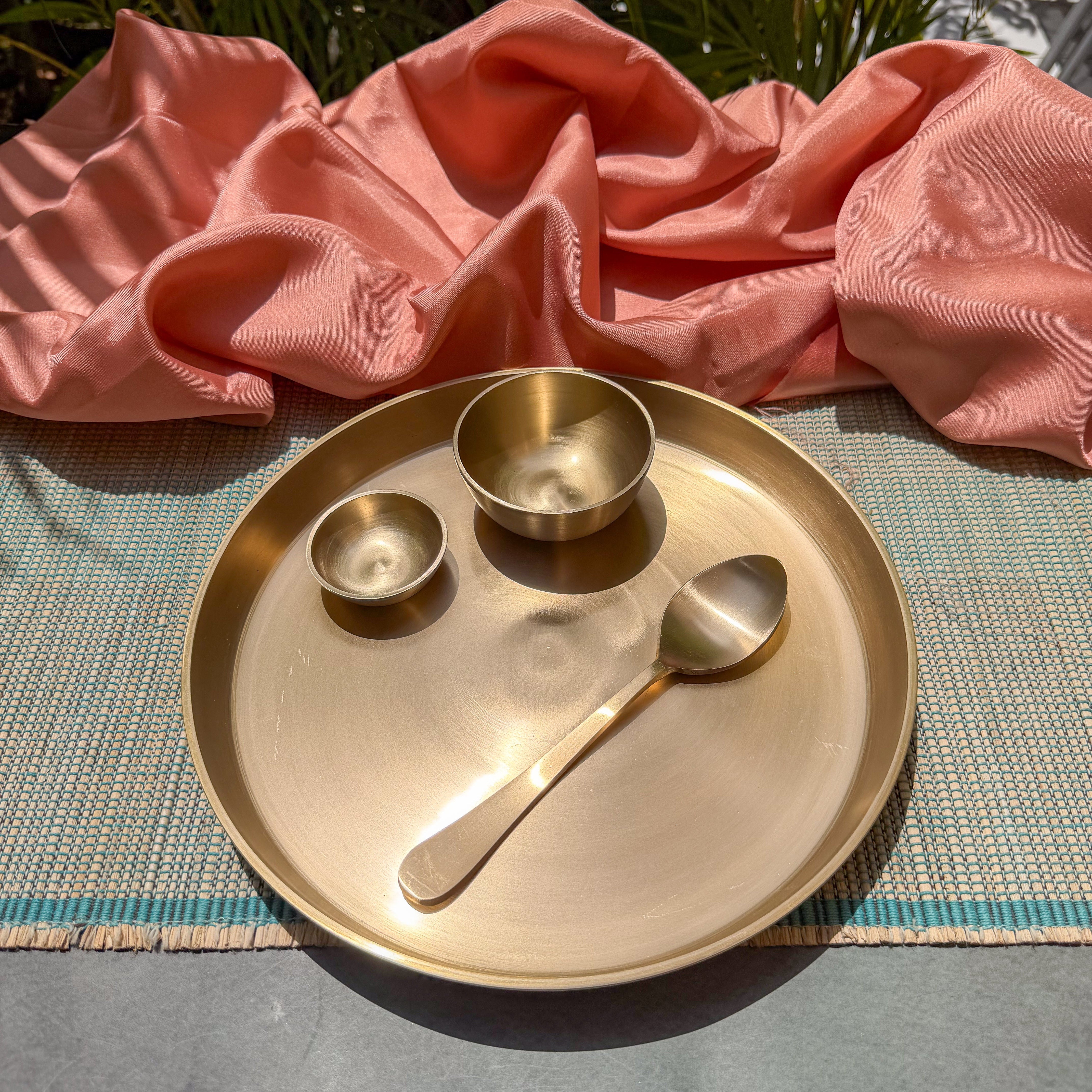 Ambi Pure Brass Small Thali Set of 4 | Kids Thali & Breakfast Thali Set