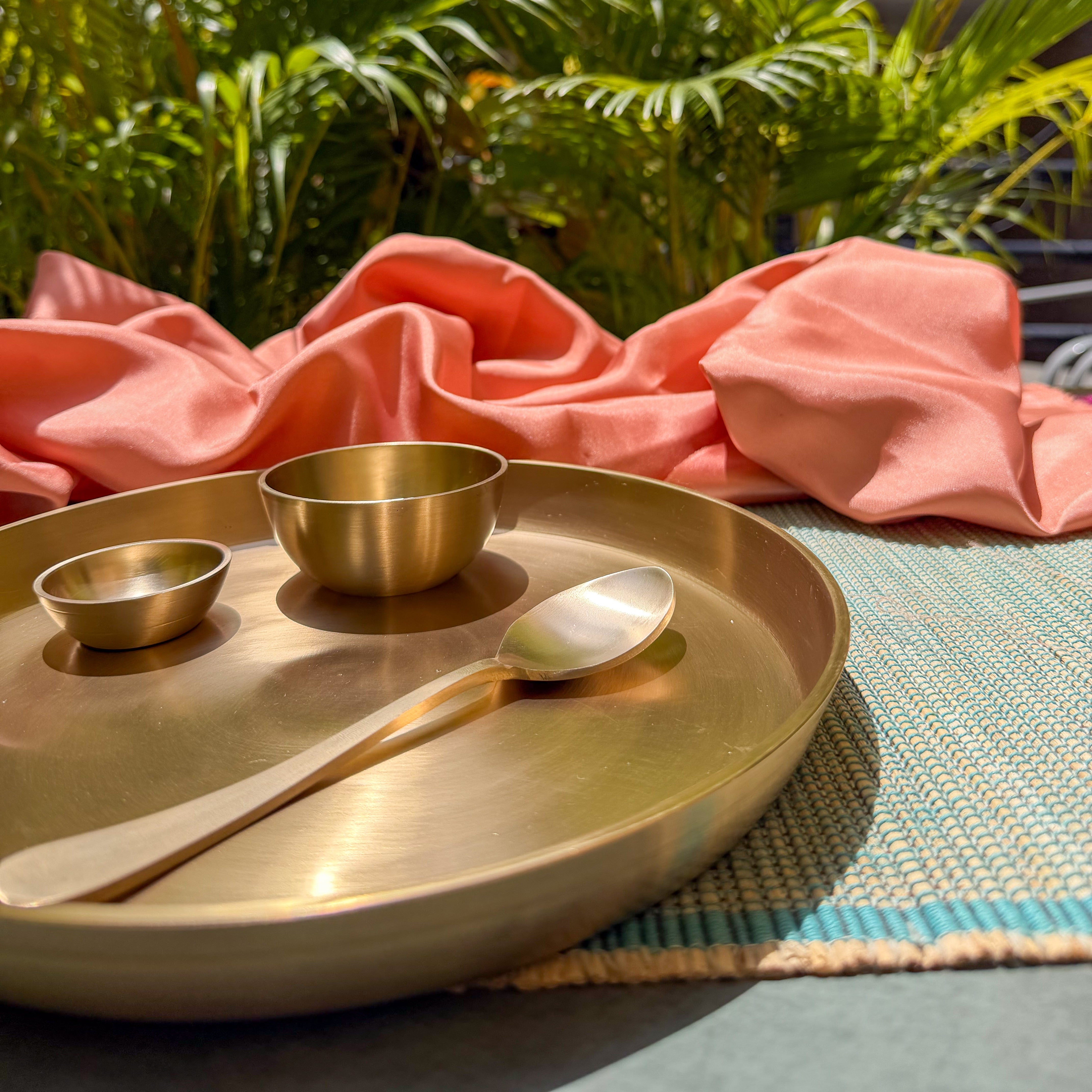 Ambi Pure Brass Small Thali Set of 4 | Kids Thali & Breakfast Thali Set