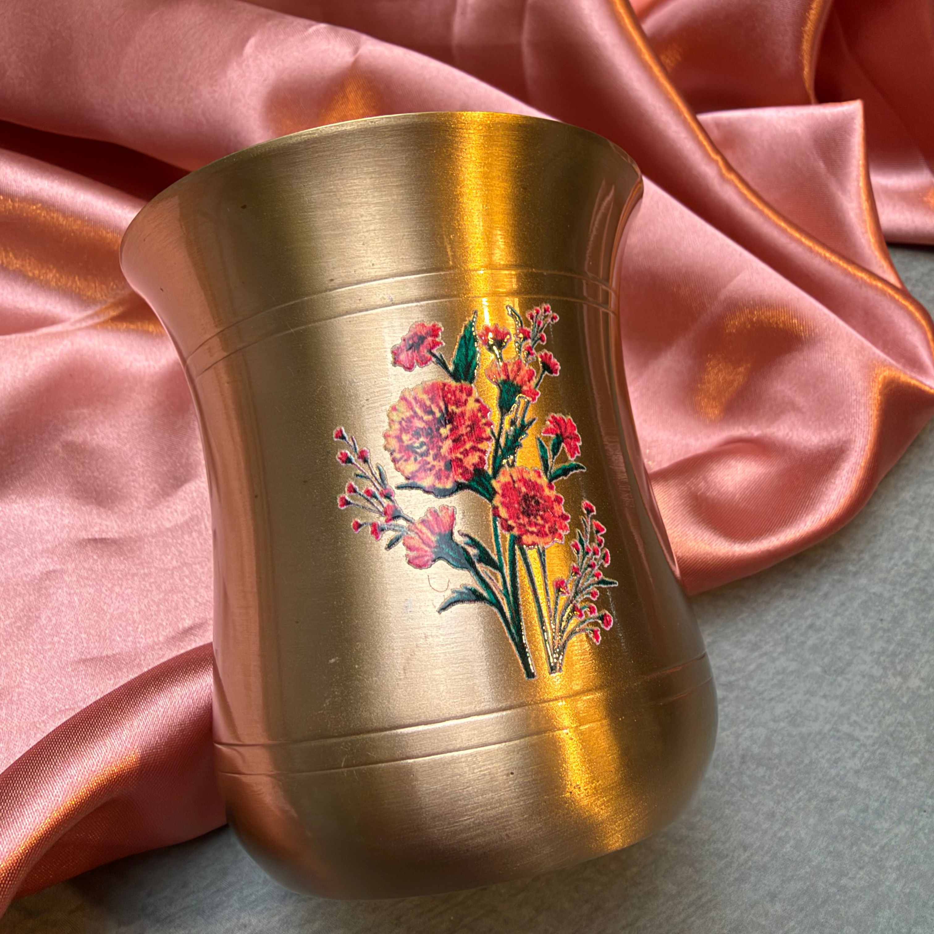 Ambi 100% Pure Kansa Marigold Hand Painted Lota Glass — A Traditional Legacy (275 ML)