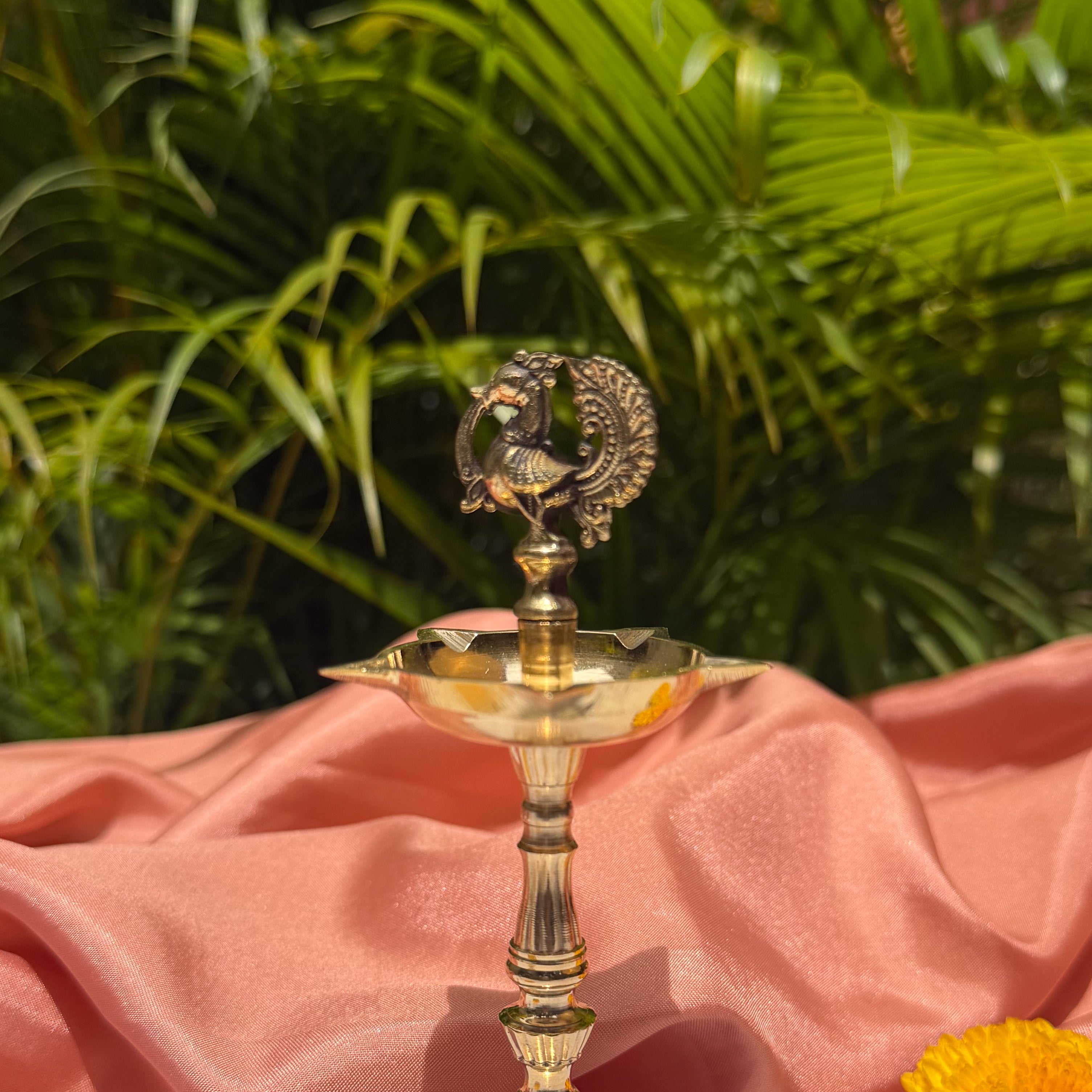 Ambi 100% Pure Brass Peacock Pooja Deepam / Deepak – 5 Baati | Traditional Peacock Oil Lamp | Set of 2