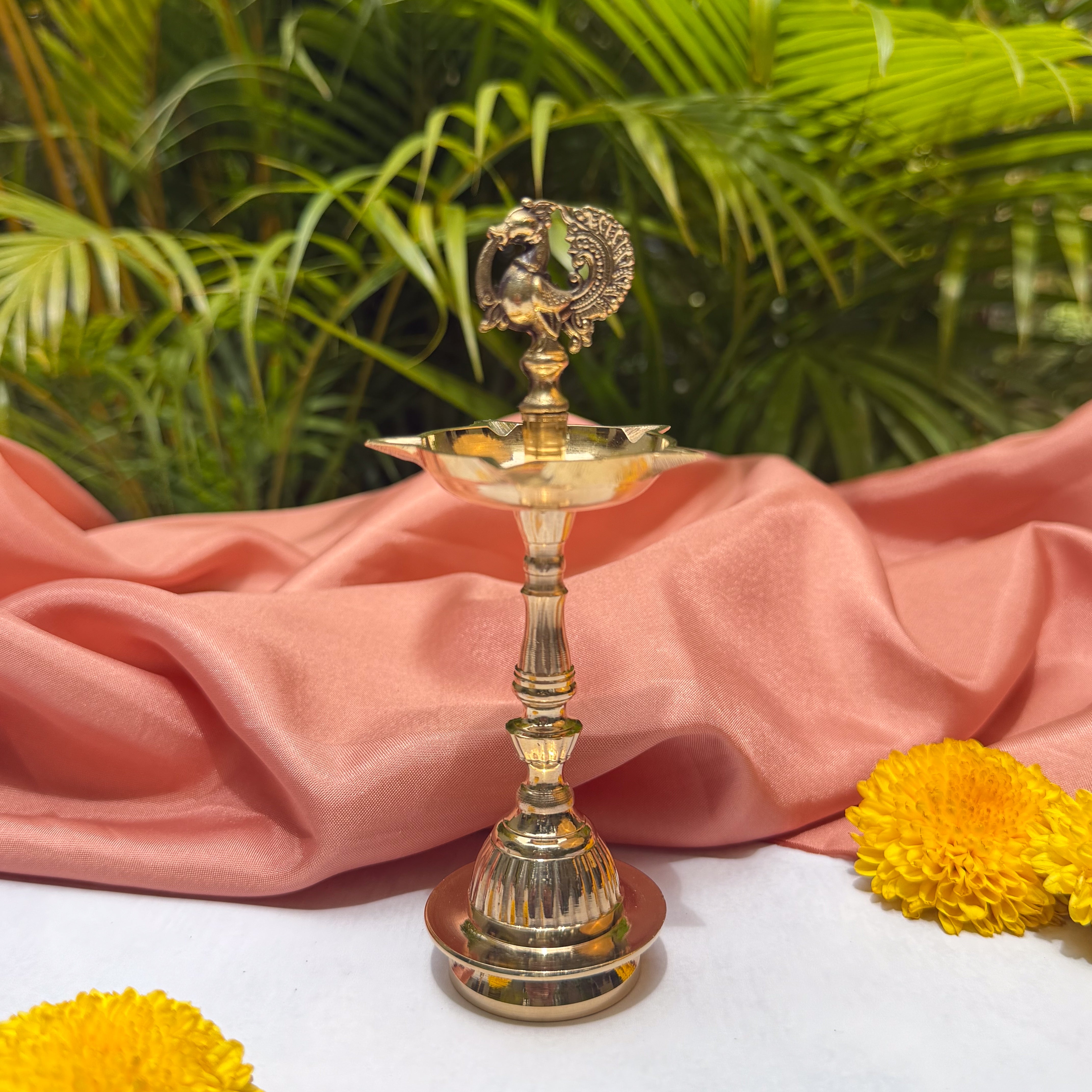 Ambi 100% Pure Brass Peacock Pooja Deepam / Deepak – 5 Baati | Traditional Peacock Oil Lamp | Set of 2