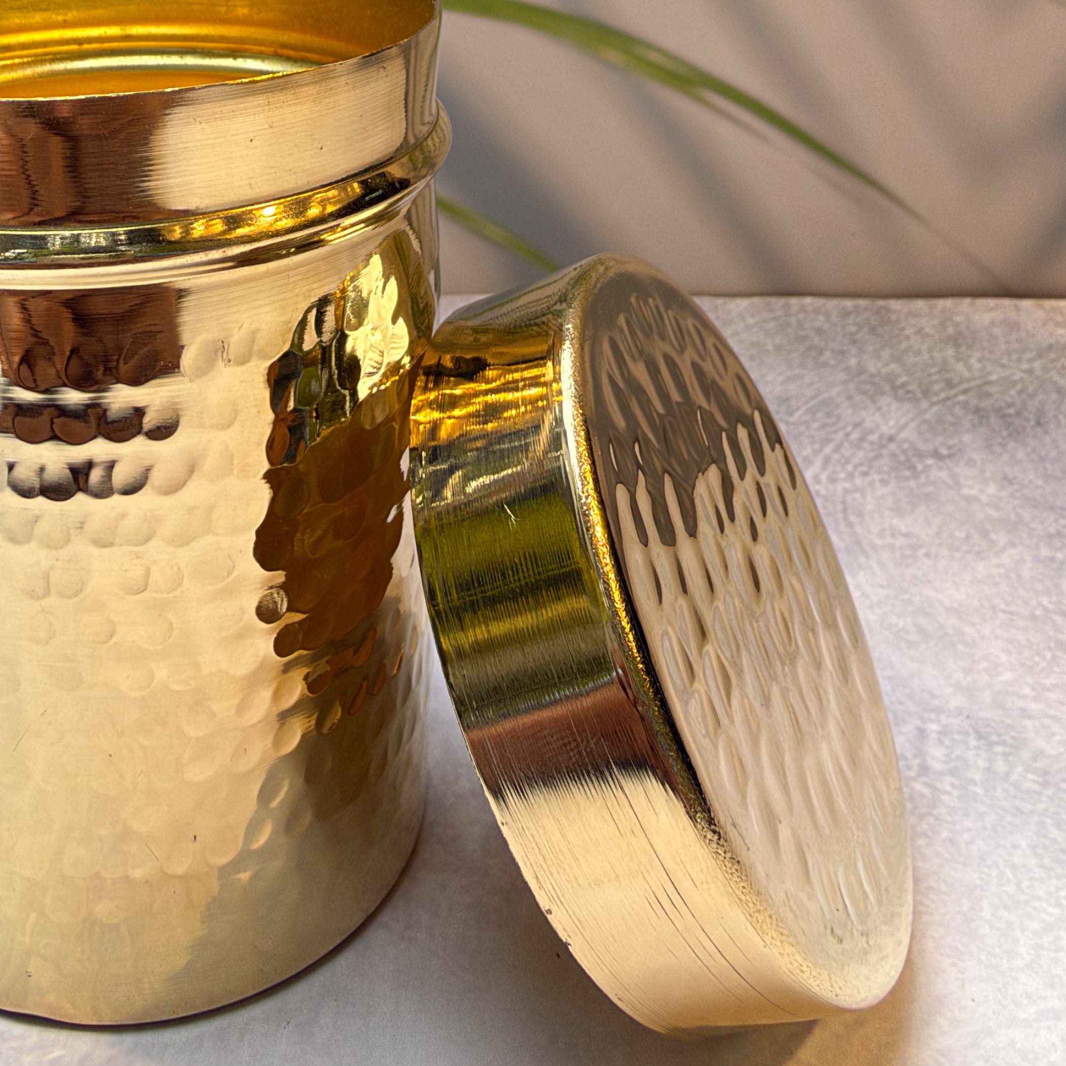 Ambi Home Pure Brass Hammered Dabba | Kitchen Storage Box for Atta, Dal, Spices
