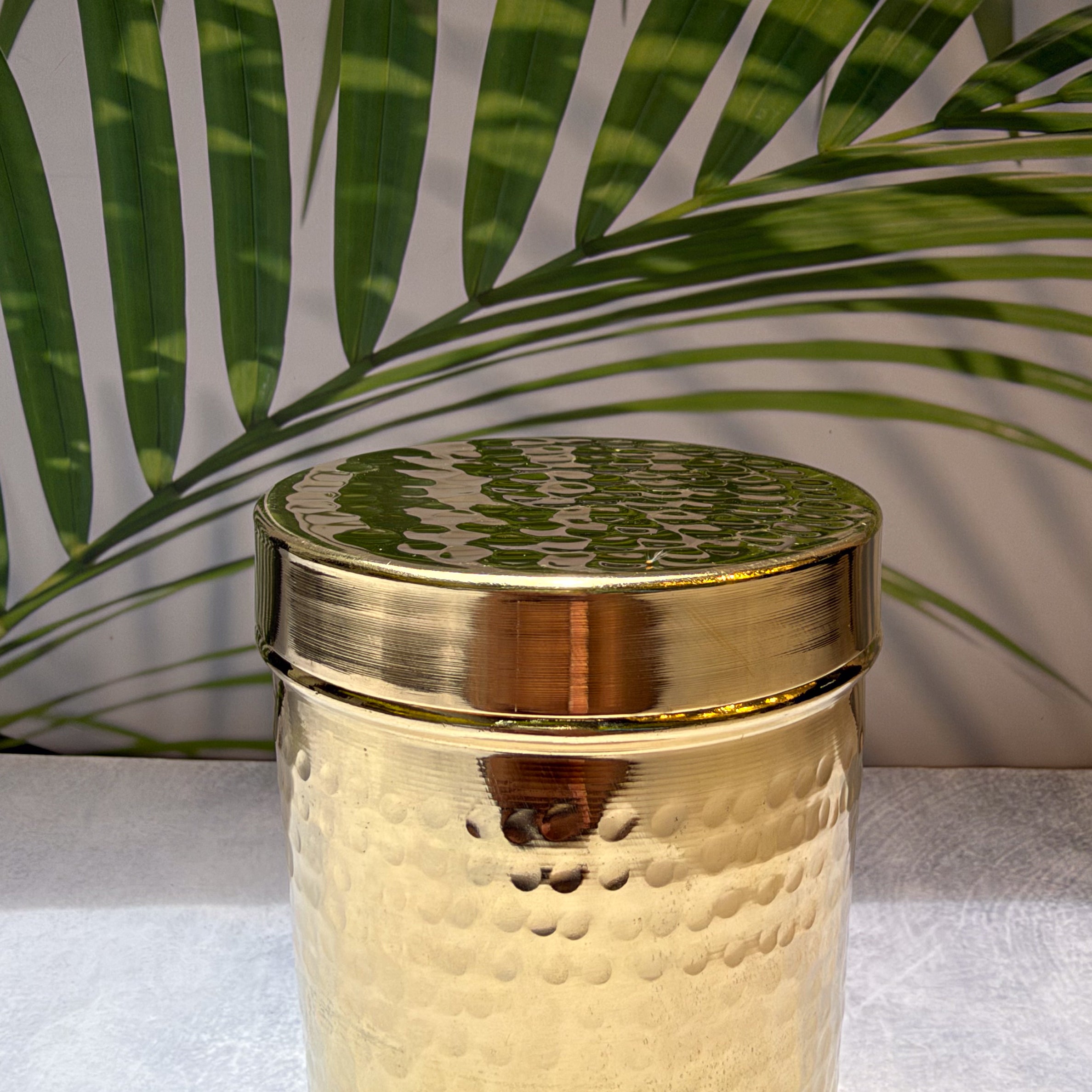 Ambi Home Pure Brass Hammered Dabba | Kitchen Storage Box for Atta, Dal, Spices