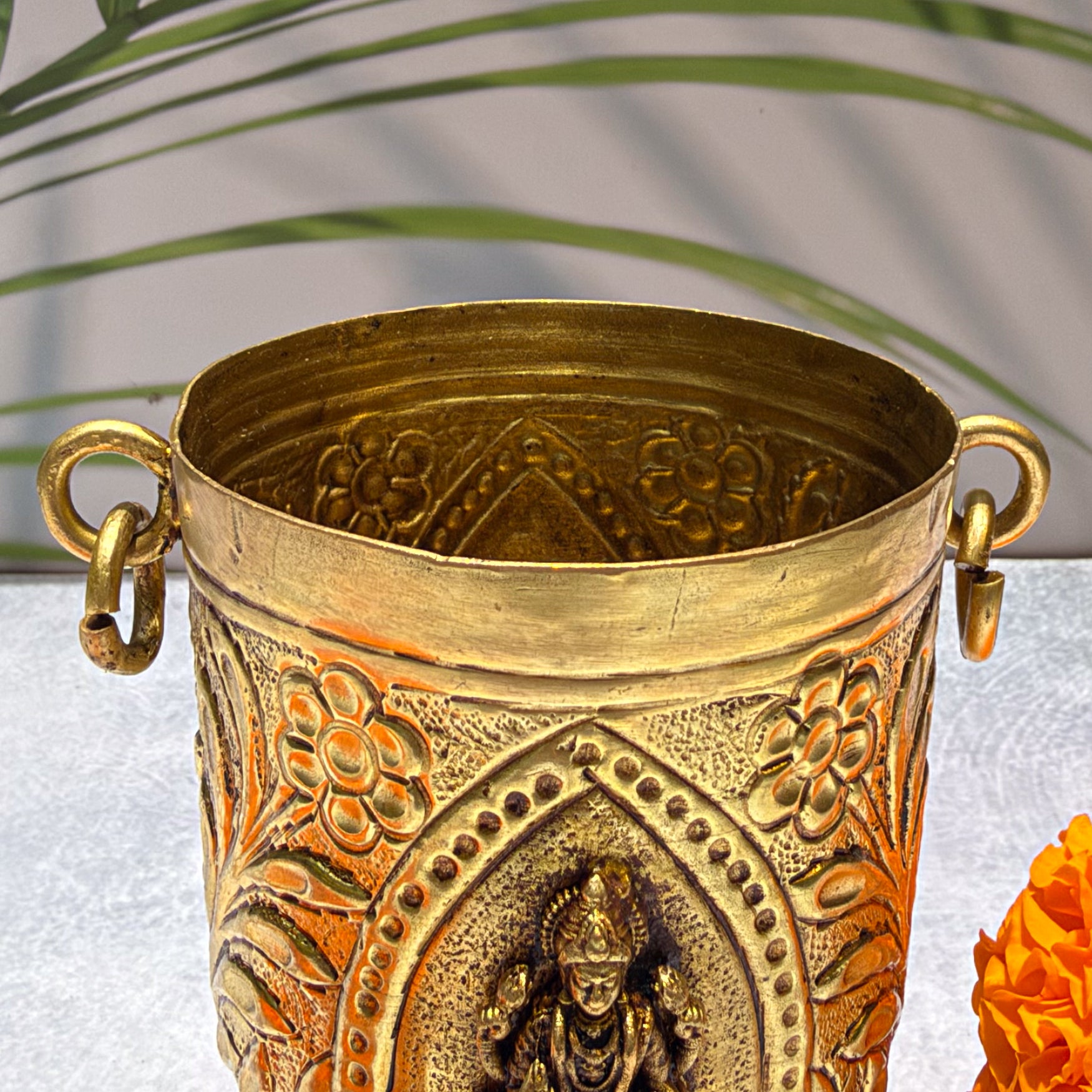 Ambi Pure Brass Pooja Bucket | Goddess Veer Lakshmi Brass Lota with Side Rings | 3 Inch - Height
