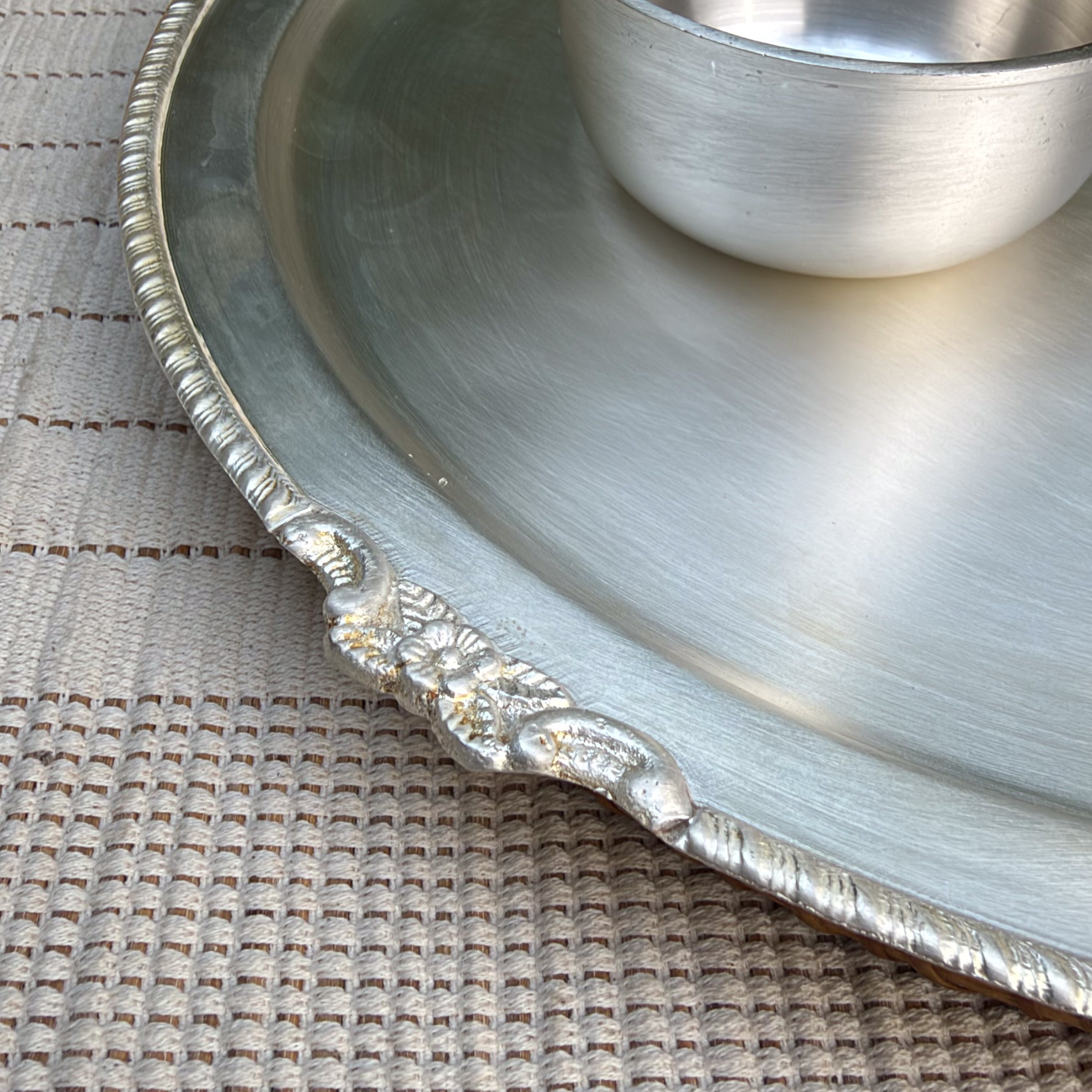 Ambi Silver Finish Thali Set | Traditional Indian Pooja Thali with Diya, Katori & Spoon | Decorative Puja Thali Set for Festivals & Home Temple
