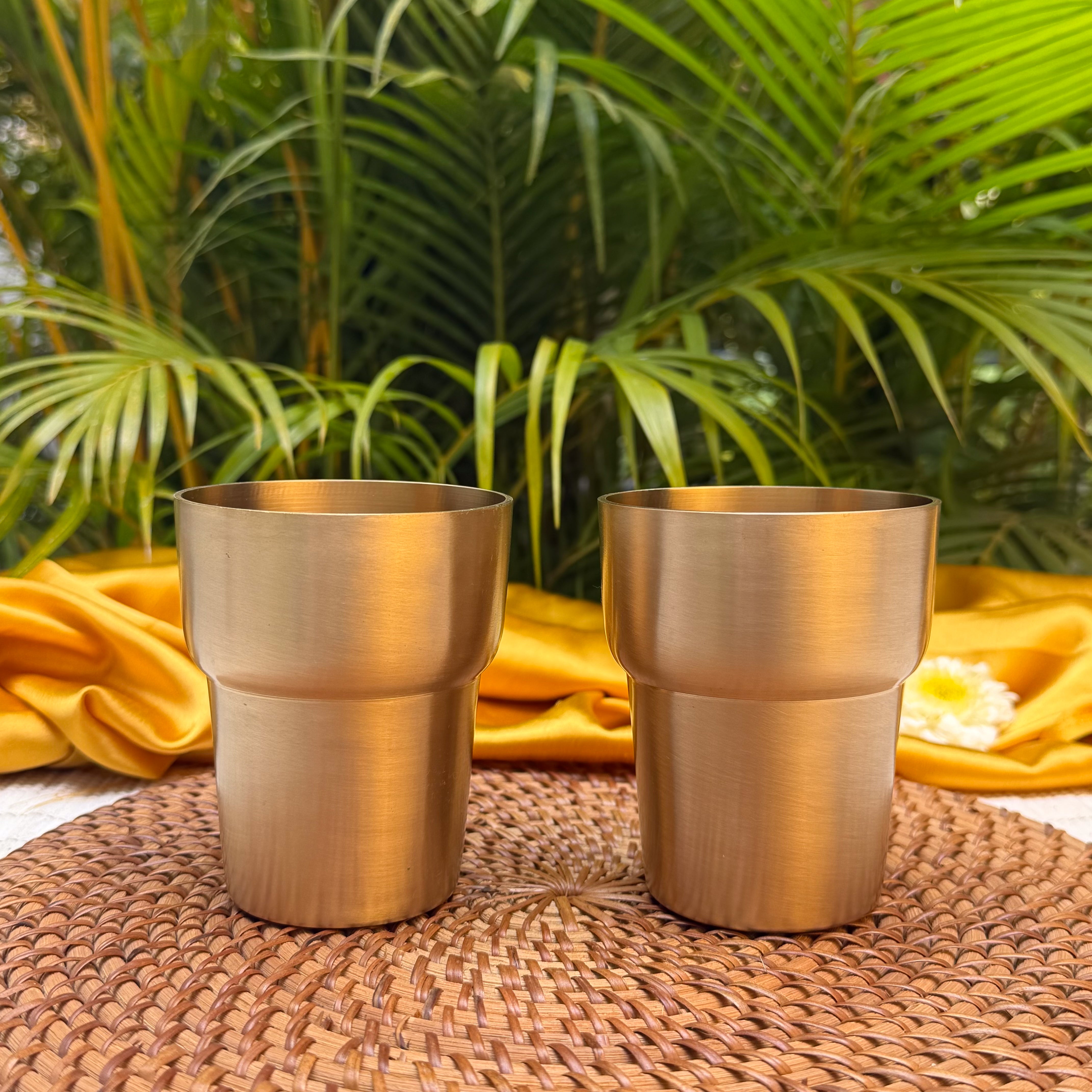 Ambi Pure Brass Designer Modern Glass Gift Set – Set of 2, 300 ML Each, Heavy Make, Premium Brass Drinking Glasses with Elegant Designer Gift Box