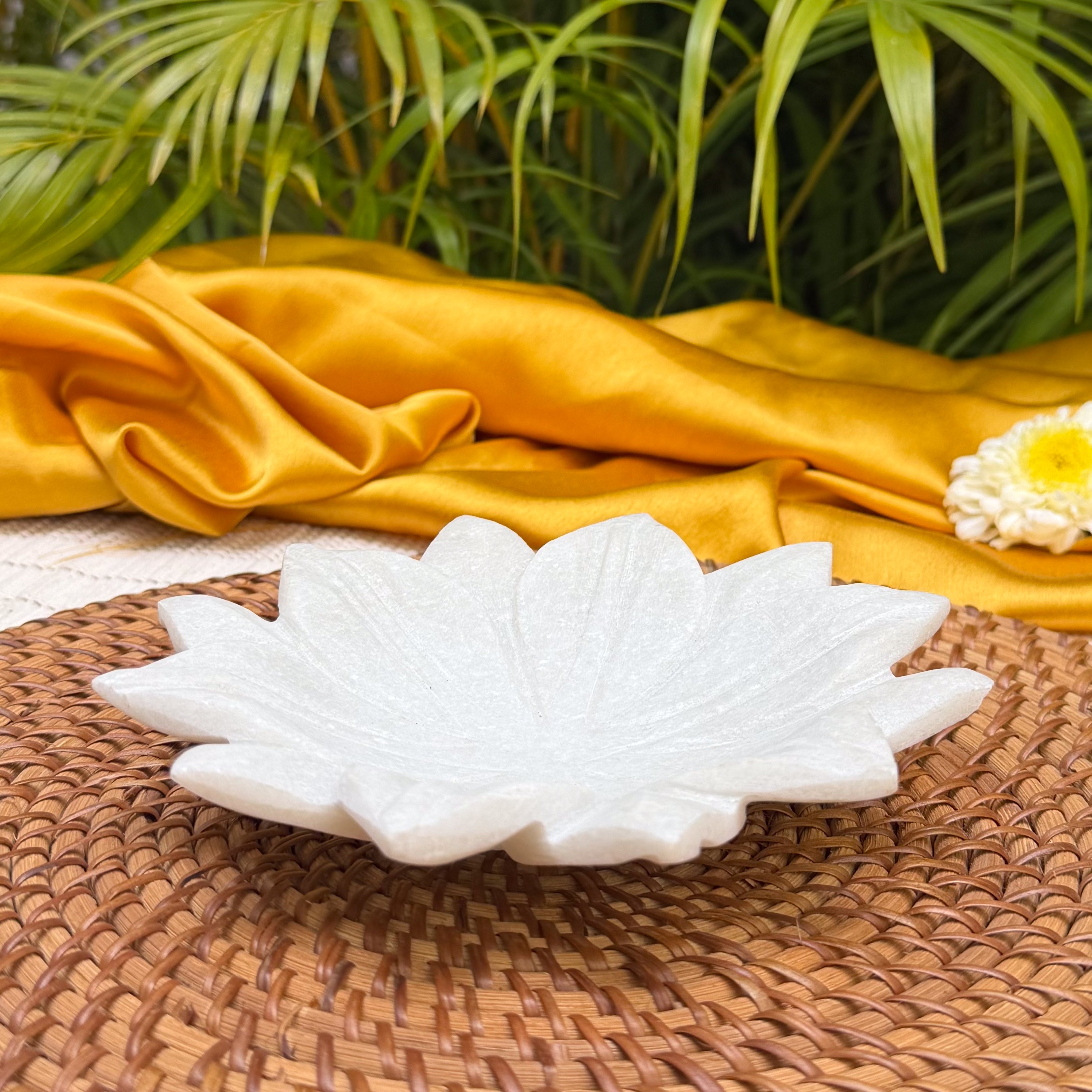 Ambi Floral Marble Diya | Elegant Lotus Flower Shaped Oil Lamp for Pooja, Aarti, Festive Decor & Gifting
