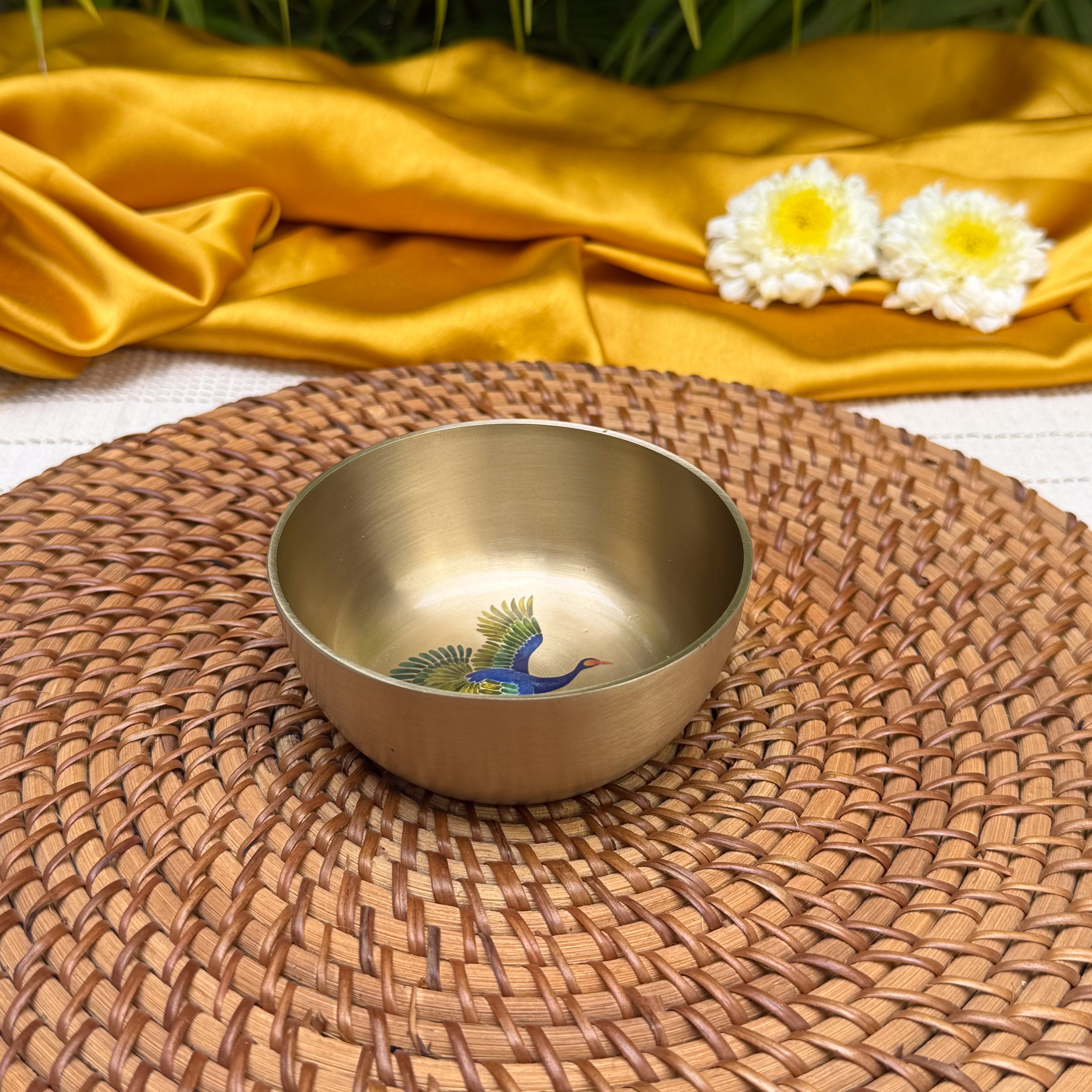 Ambi Pure Kansa Pattachitra Bird Hand Painted Katori – 3 Inch | 100 ML Bowl