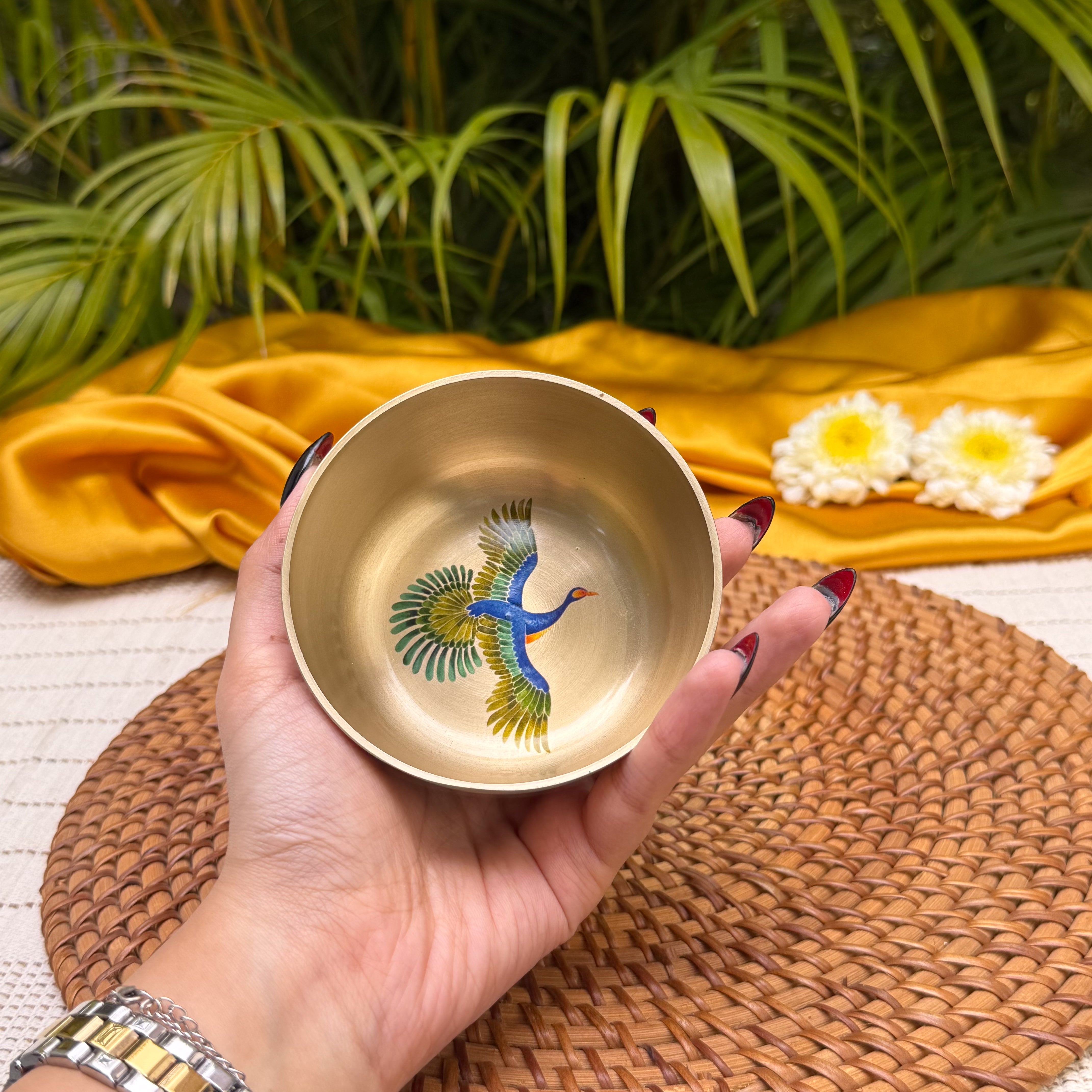 Ambi Pure Kansa Pattachitra Bird Hand Painted Bowl – 3.5 Inch | 180 ML