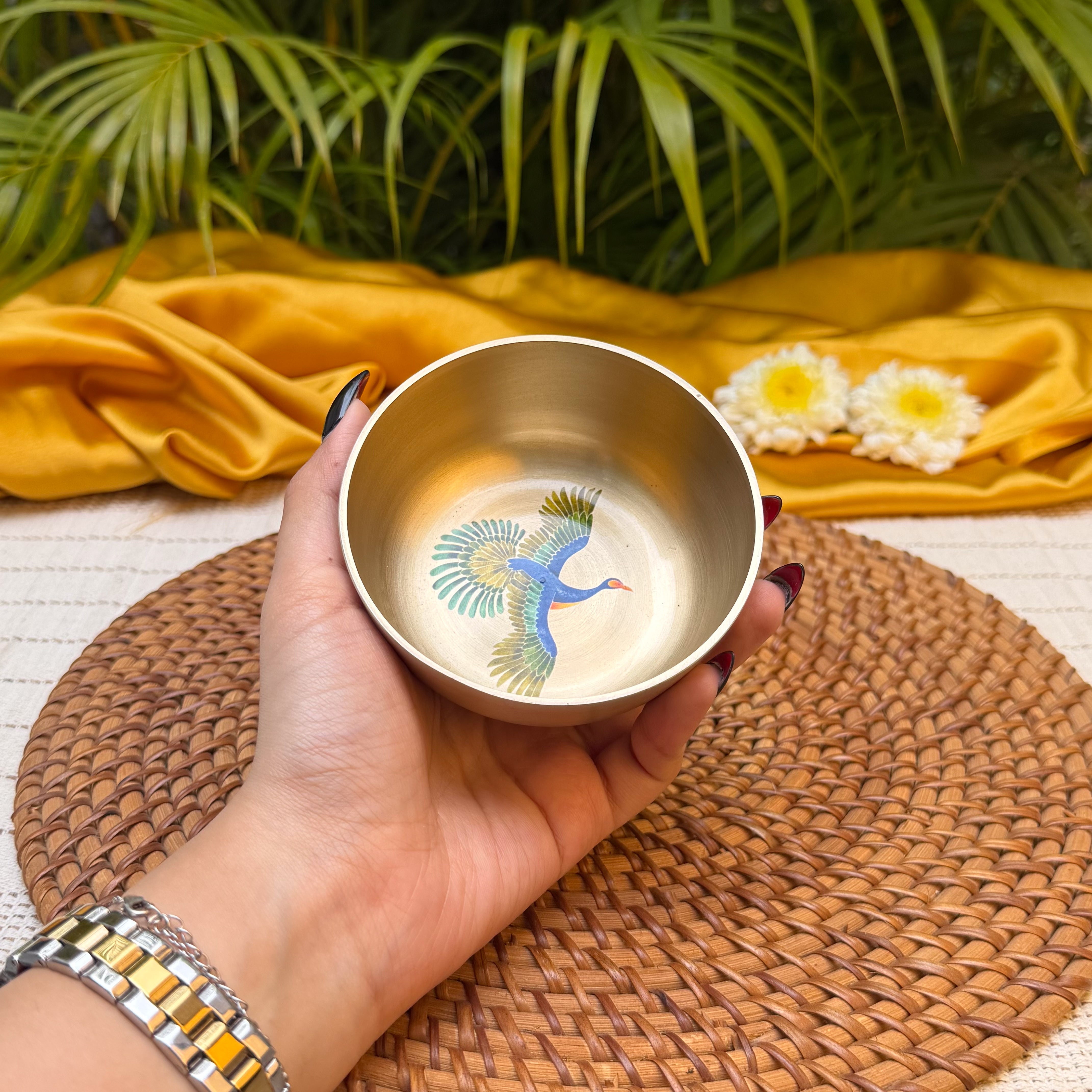 Ambi Pure Kansa Pattachitra Bird Hand Painted Bowl – 3.5 Inch | 180 ML