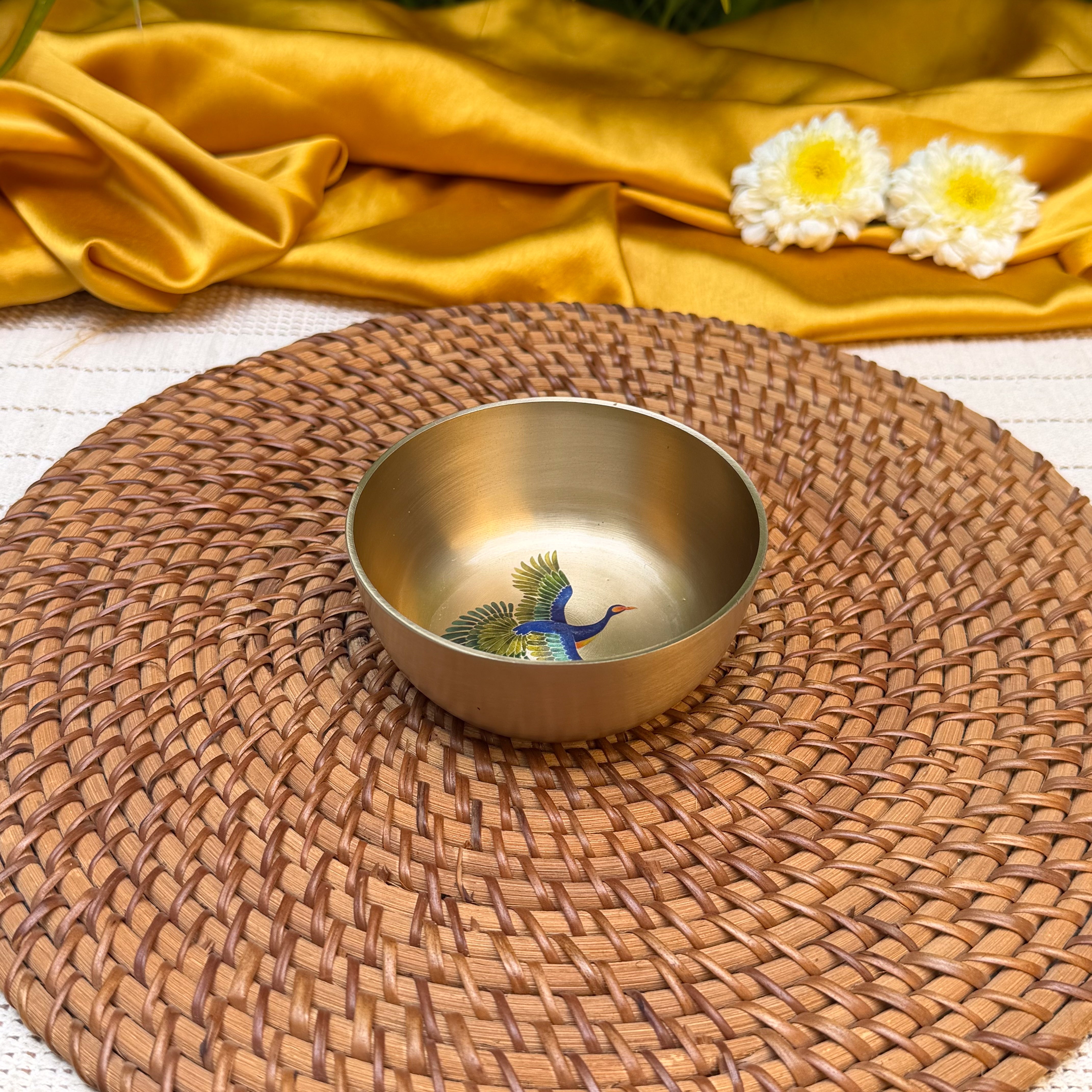 Ambi Pure Kansa Pattachitra Bird Hand Painted Bowl – 3.5 Inch | 180 ML