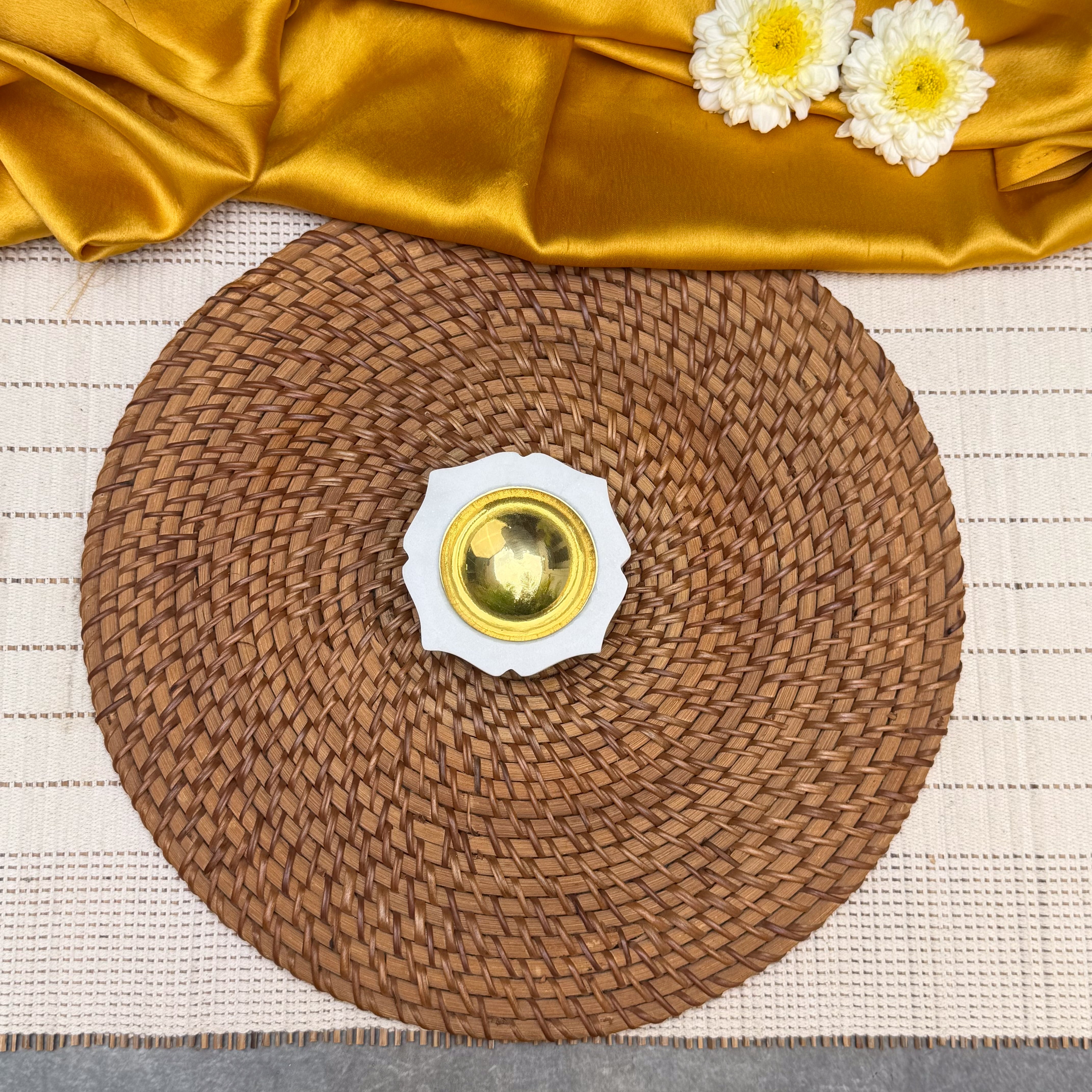 Ambi Brass & Marble Diya – Medium | Elegant Traditional Oil Lamp for Pooja, Festive Decor & Gifting