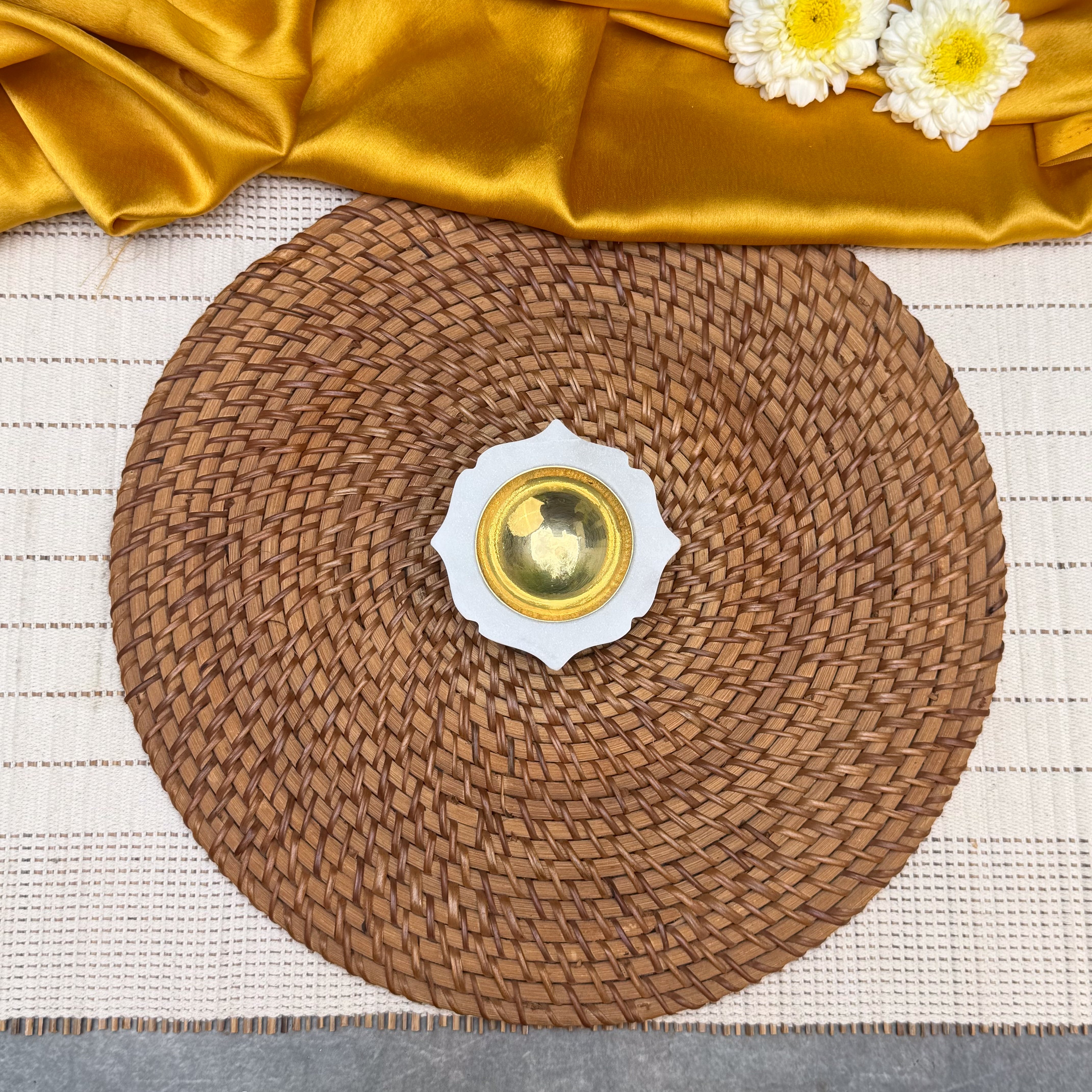 Ambi Brass & Marble Diya – Small | Elegant Traditional Oil Lamp for Pooja, Festive Decor & Gifting