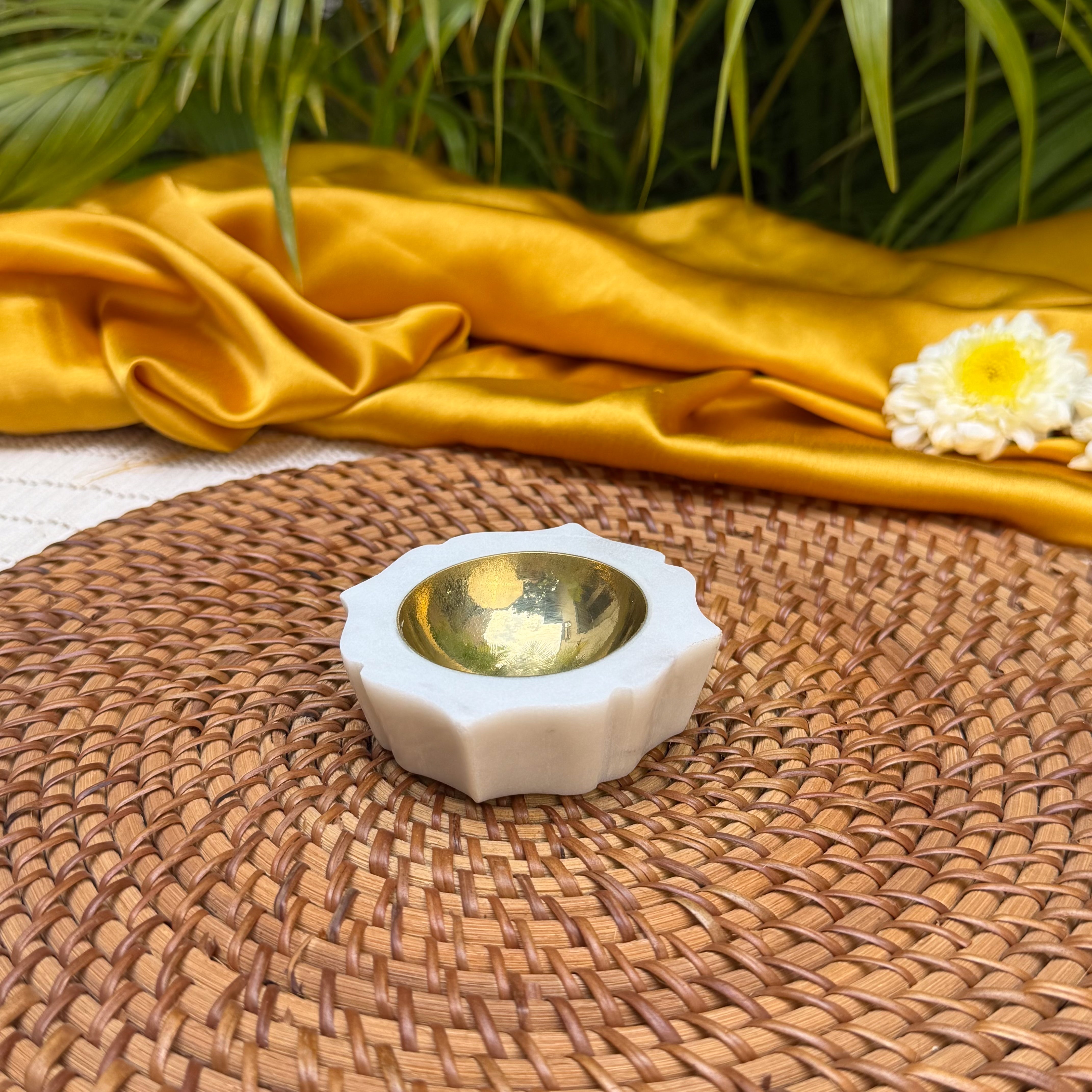 Ambi Brass & Marble Diya – Small | Elegant Traditional Oil Lamp for Pooja, Festive Decor & Gifting