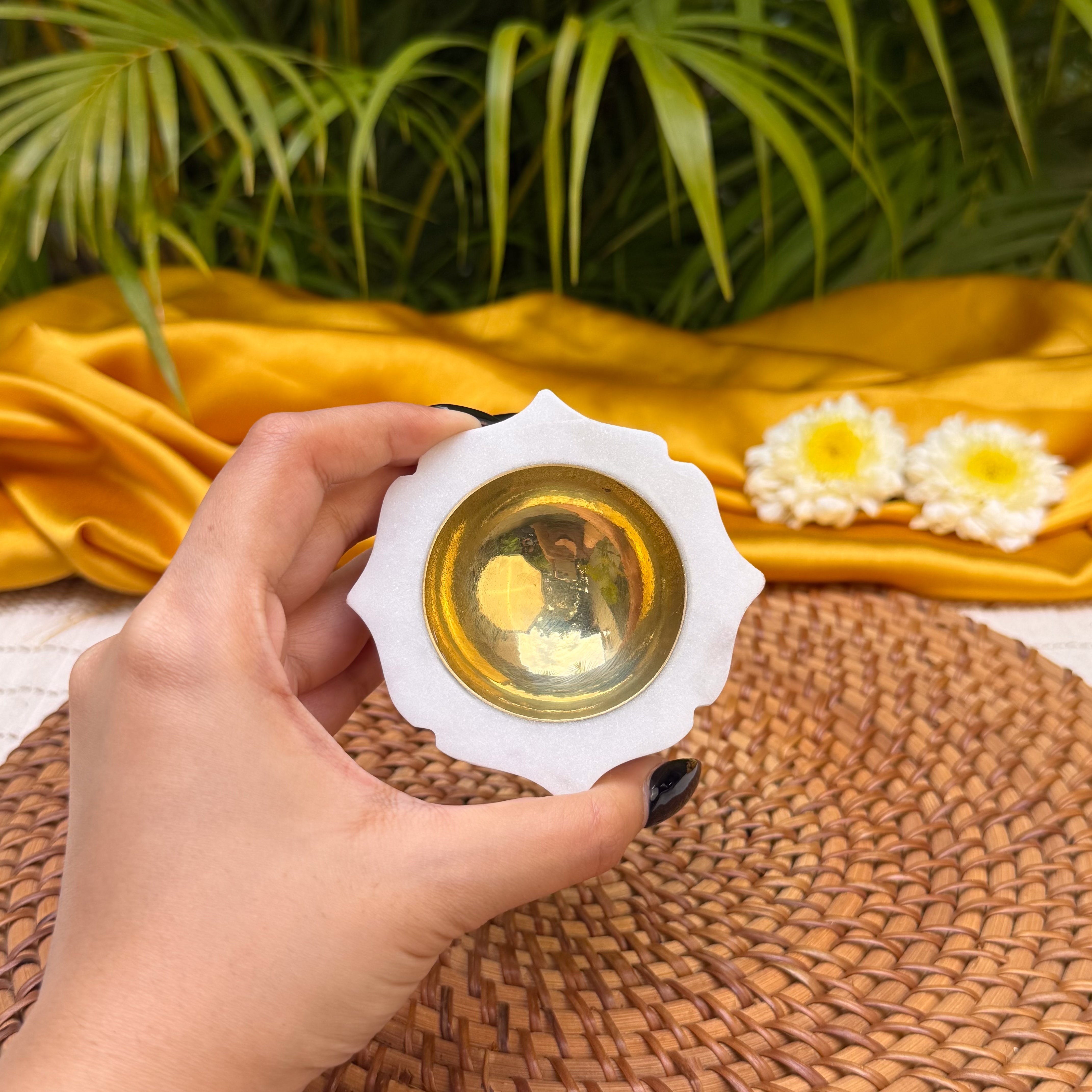 Ambi Brass & Marble Diya – Small | Elegant Traditional Oil Lamp for Pooja, Festive Decor & Gifting