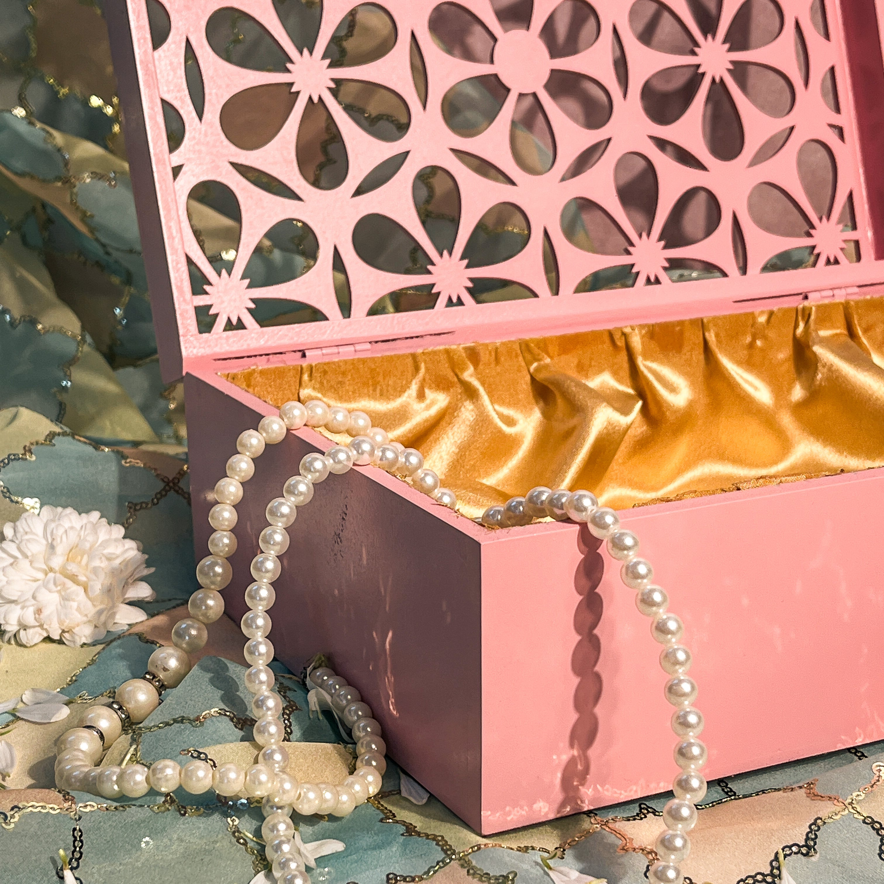 AMBI Premium Floral Jaali Wooden Gift Box Curated for Meaningful Celebrations – Blush Pink
