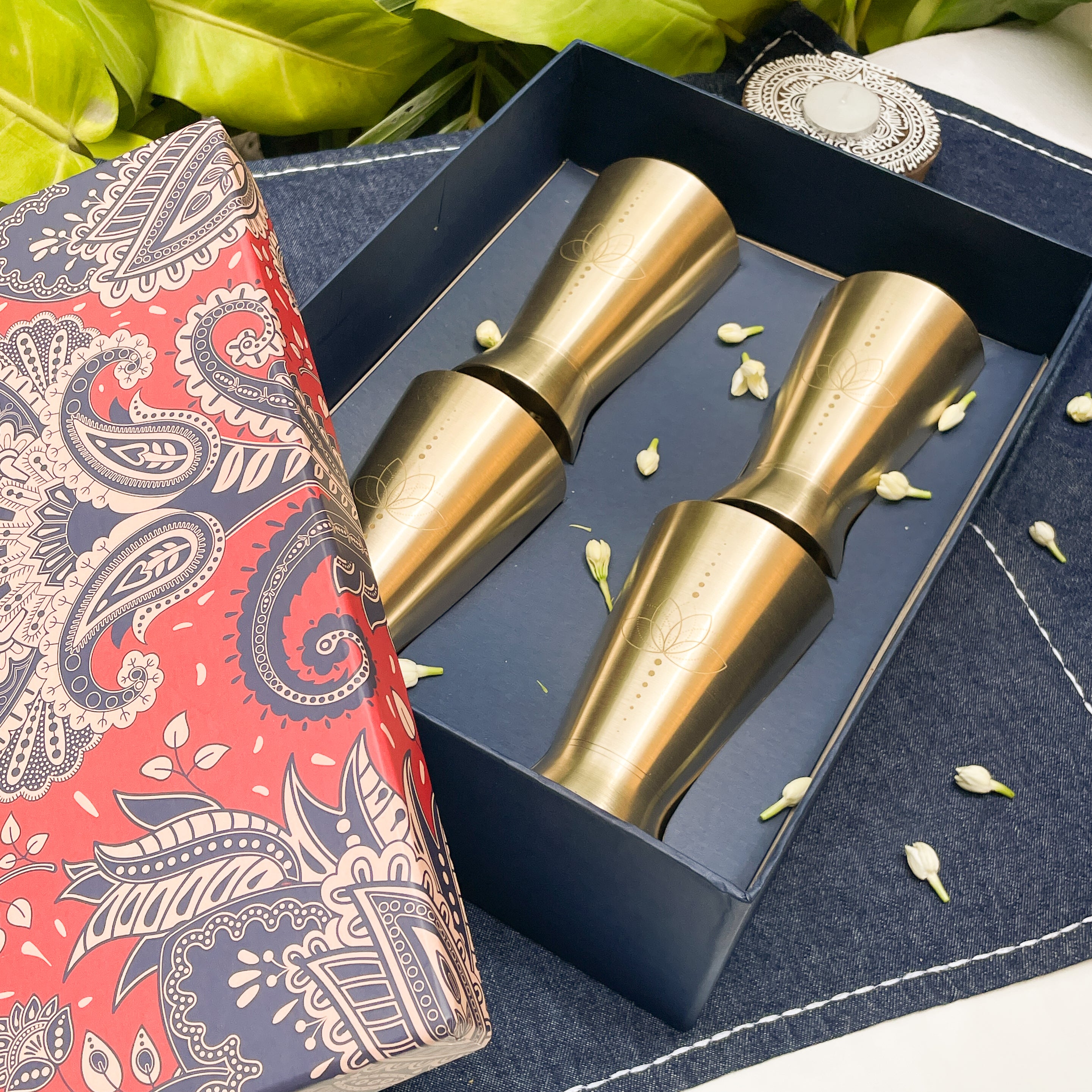 Ambi Gift Set – 4 Lead-Free, 100% Pure Kansa Etched Glasses – Zen Lotus
