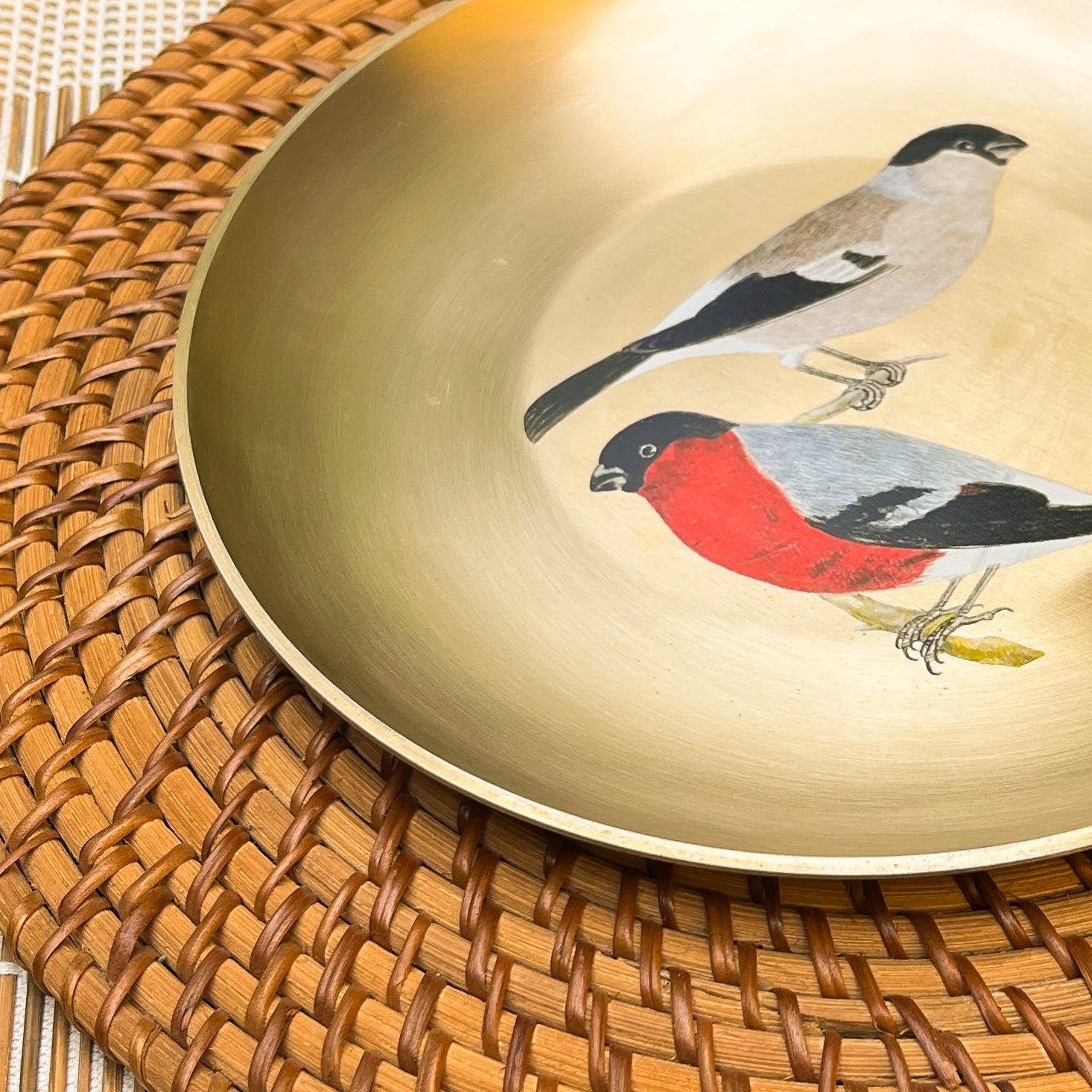 AMBI 100% Pure Lead Free Kansa Sparrow Hand Painted Finish Plate / Thali / Pooja Plate / Kids Plate - 8 inches