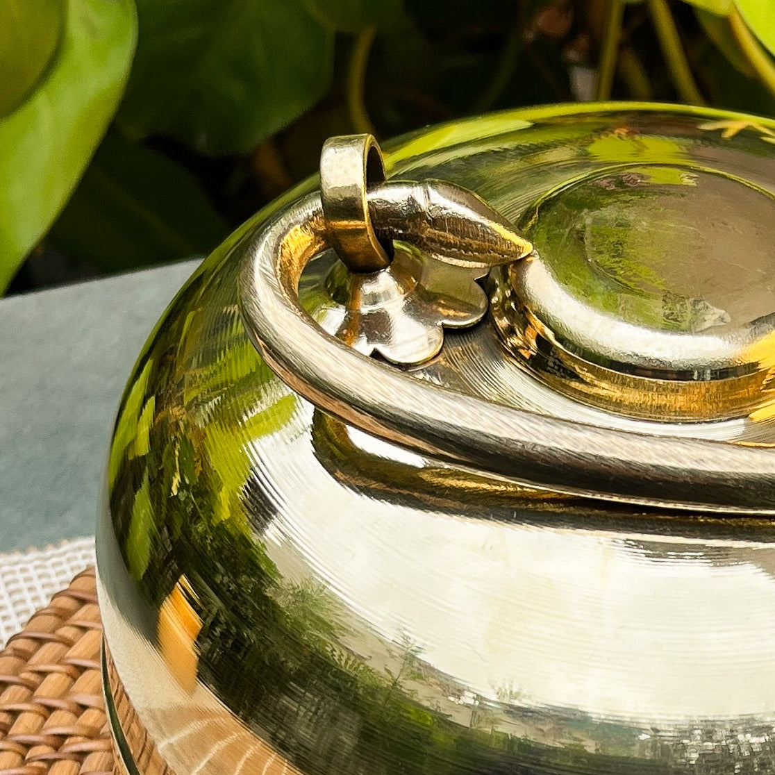 Ambi Traditional Heavy Brass Storage Box / Roti Box with Ornamental Handle – Large Size