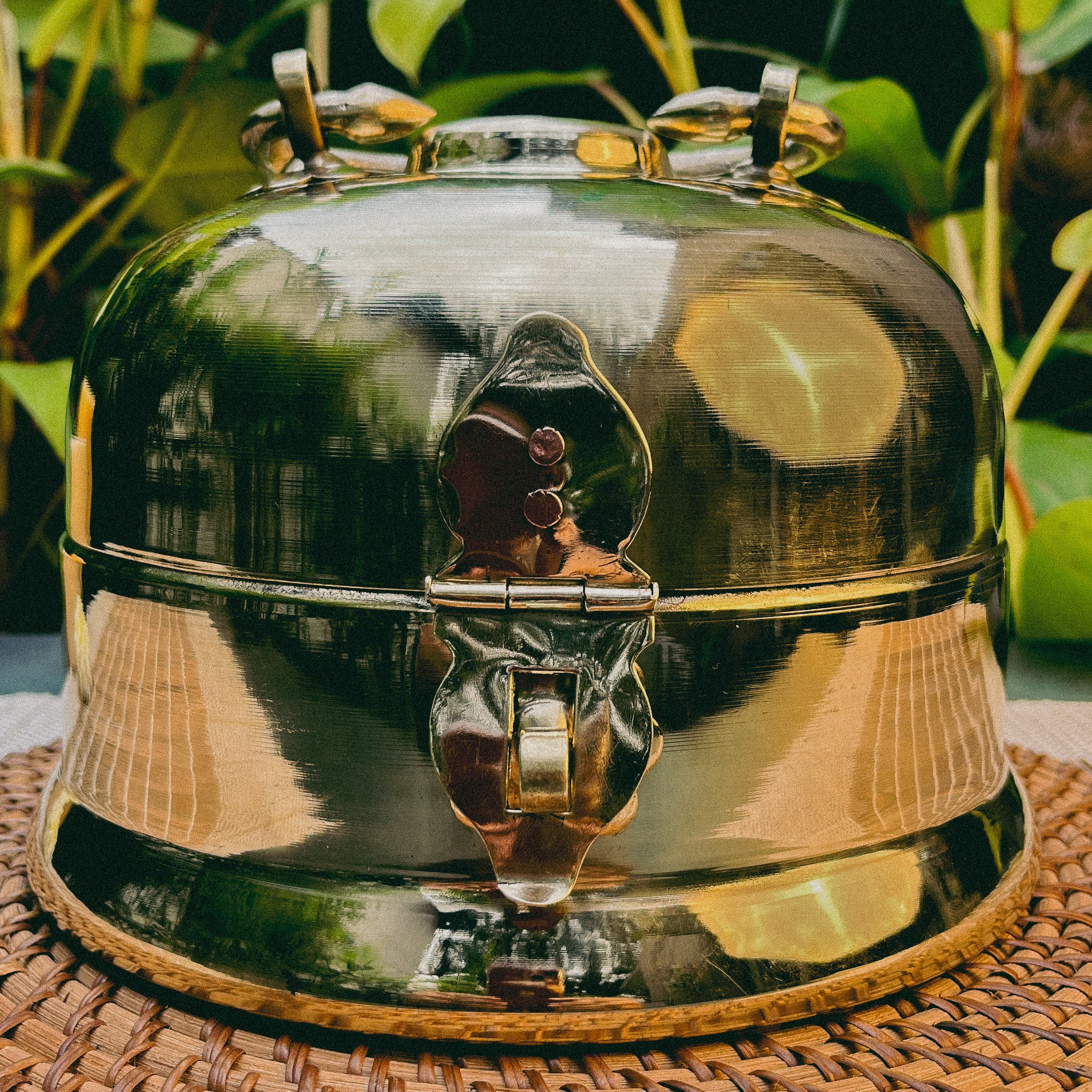 Ambi Traditional Heavy Brass Storage Box / Roti Box with Ornamental Handle – Large Size