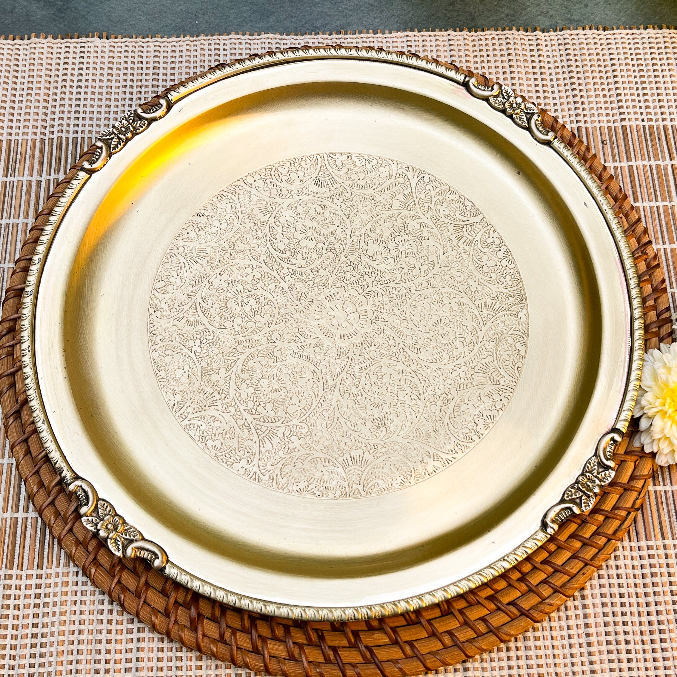 Ambi Vintage Brass Plate with Intricate Hand Engraving
