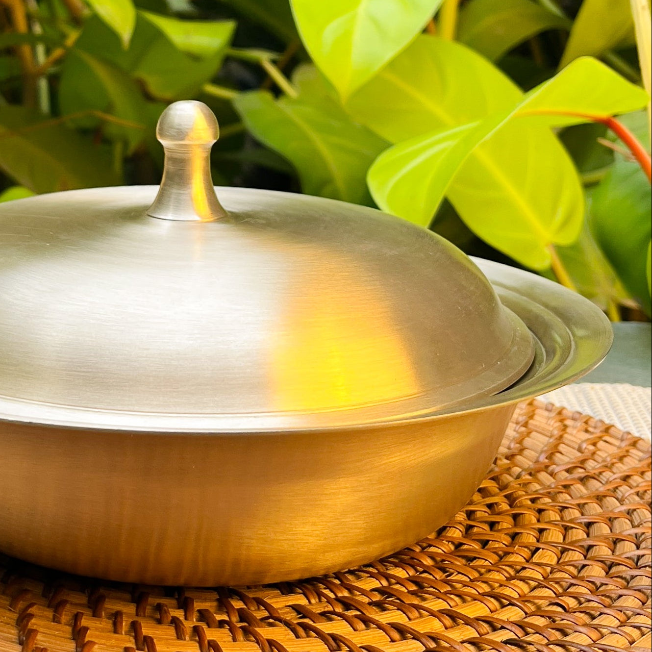 Ambi Lead Free 100% Pure Kansa Serving Handi with Dome Lid Medium