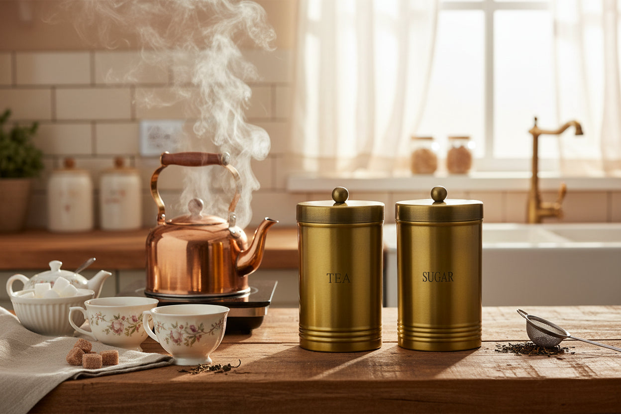 100% Pure Brass Air-Tight Storage Jar Boxes (Tea & Sugar) – Medium Size