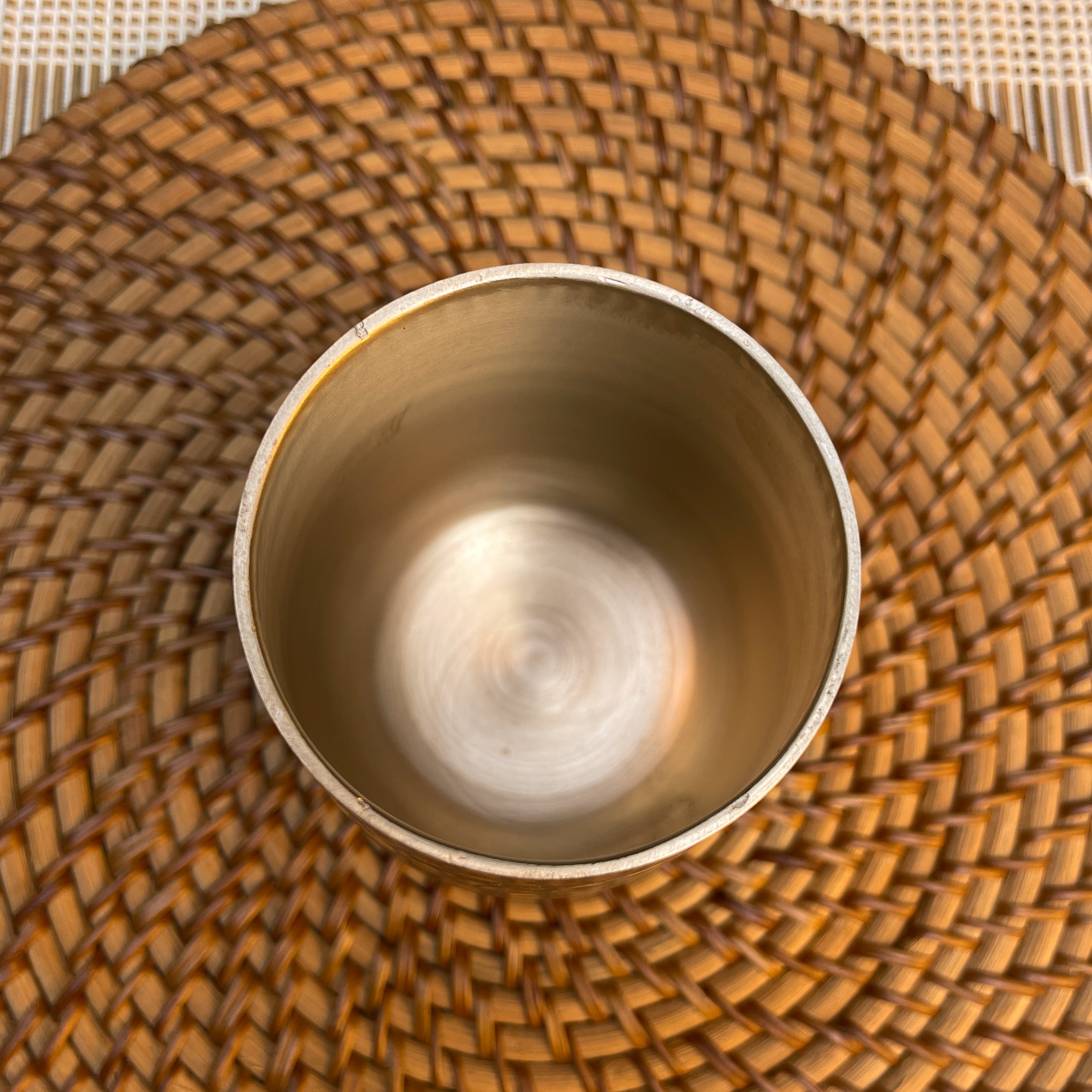 AMBI Pure 100% Lead Free Kansa Damru Shaped Water Glass -with Laser Cut Lotus Design 330 ml