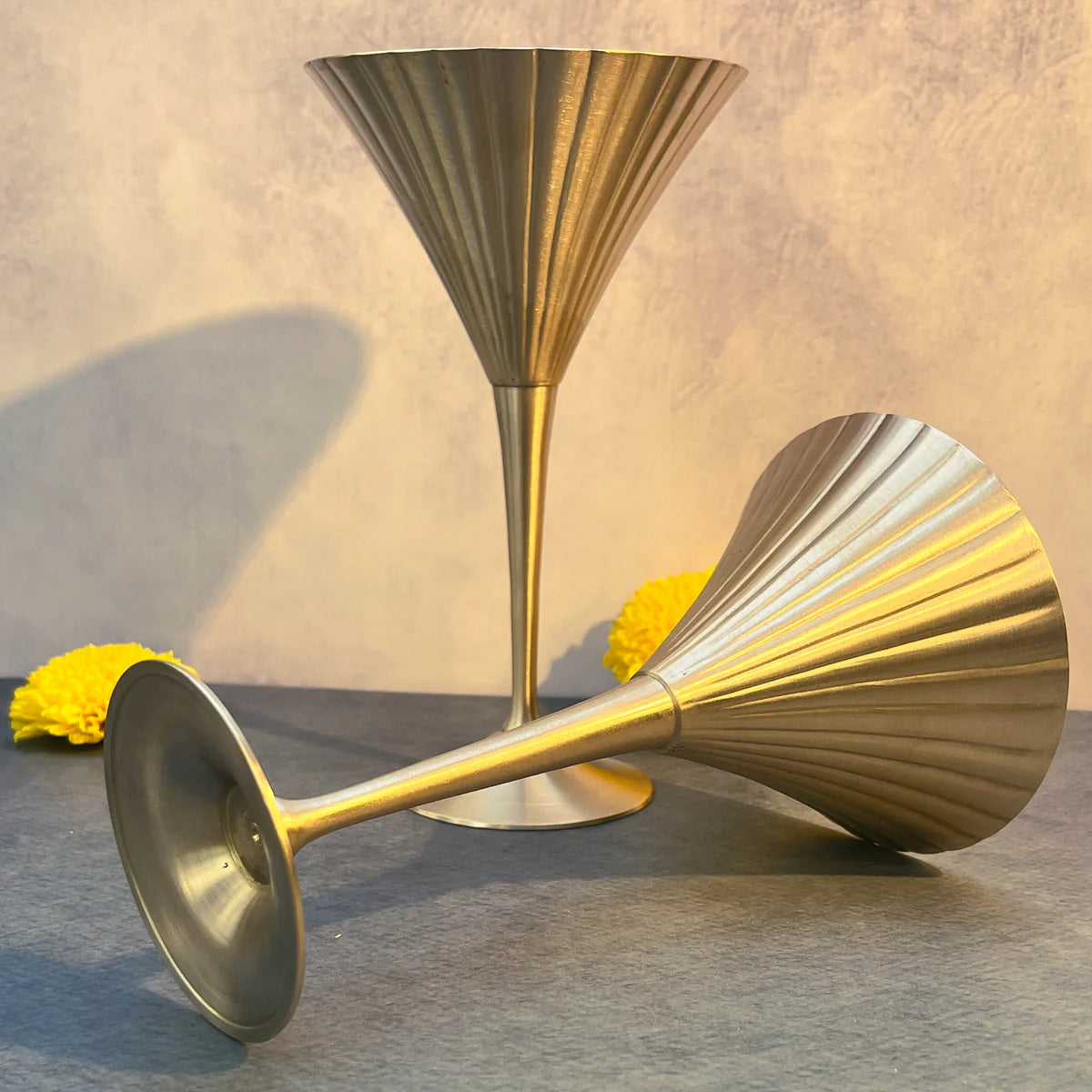 Ambi Vintage-Inspired Pure Brass Wine / Cocktail / Martini Glasses – Matte Finish