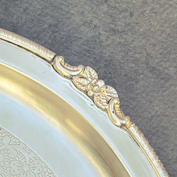 Ambi Elegant Large Matt Pure Brass Plate with Intricate Engraving 12 inch