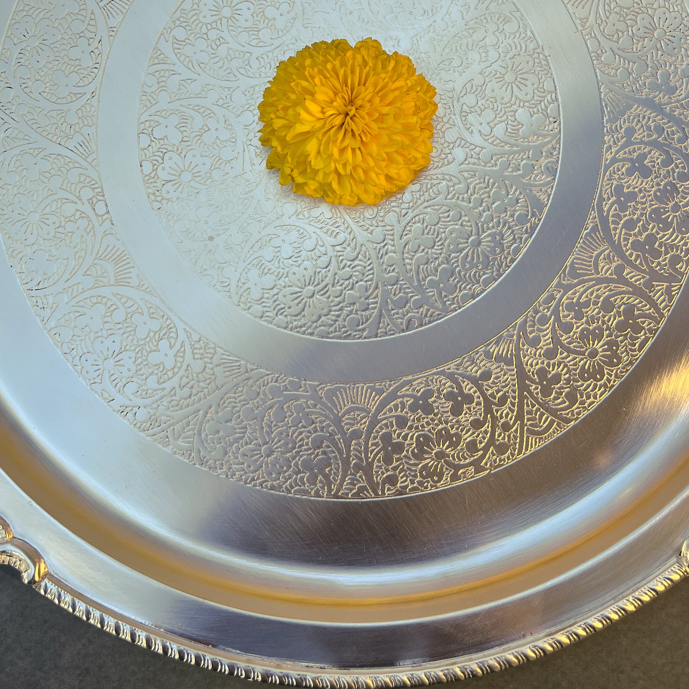 Ambi Elegant Large Matt Pure Brass Plate with Intricate Engraving 12 inch