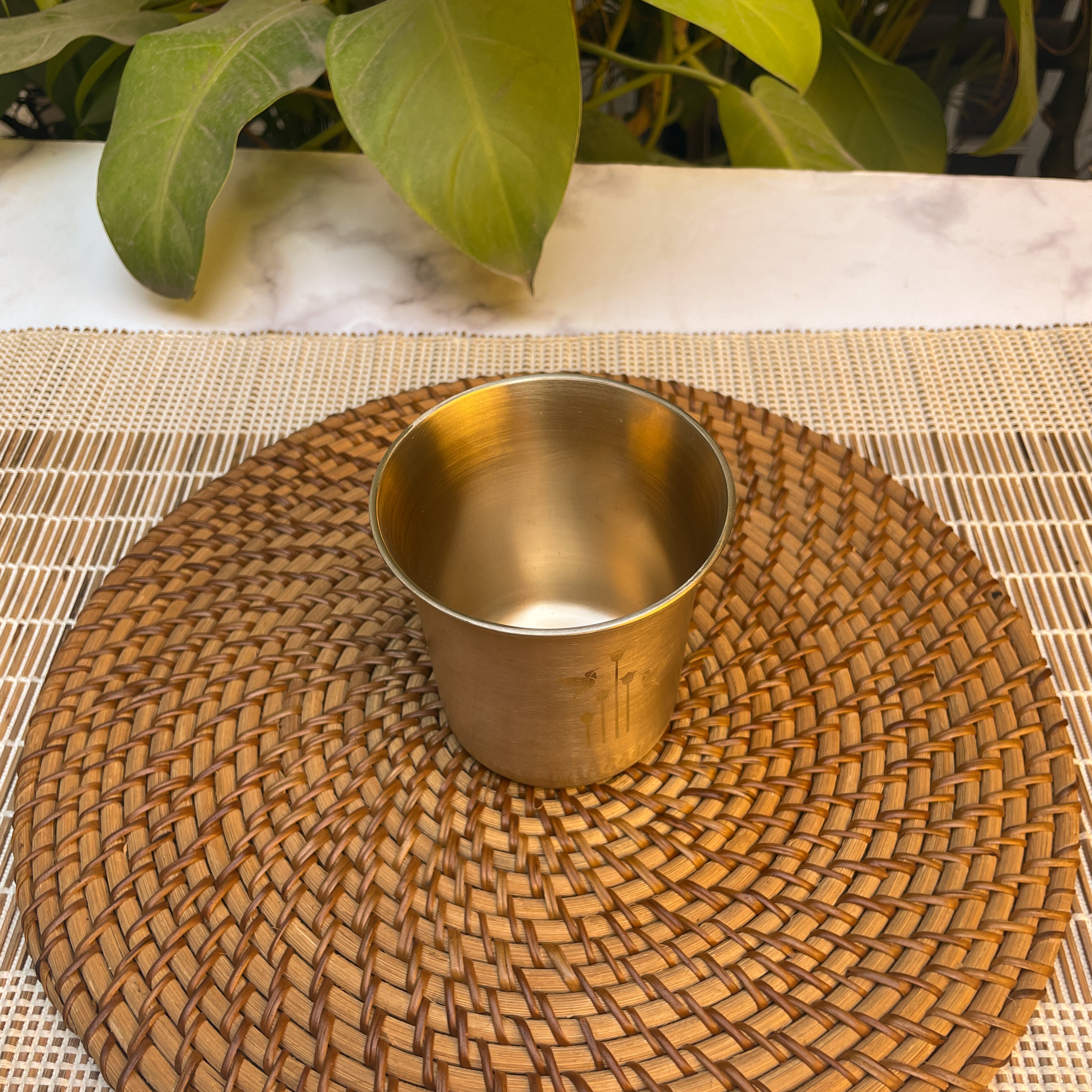 AMBI Pure 100% Lead Free Brass Water Glass -with Laser Cut Design 250ml