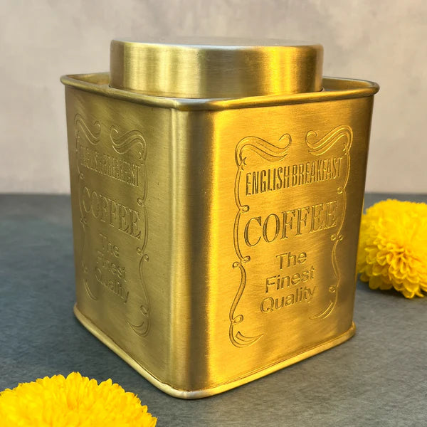 AMBI Tea, Sugar & Coffee Jars - Pure Brass Elegant Etched - Storage container- Set of 3 Gift Box