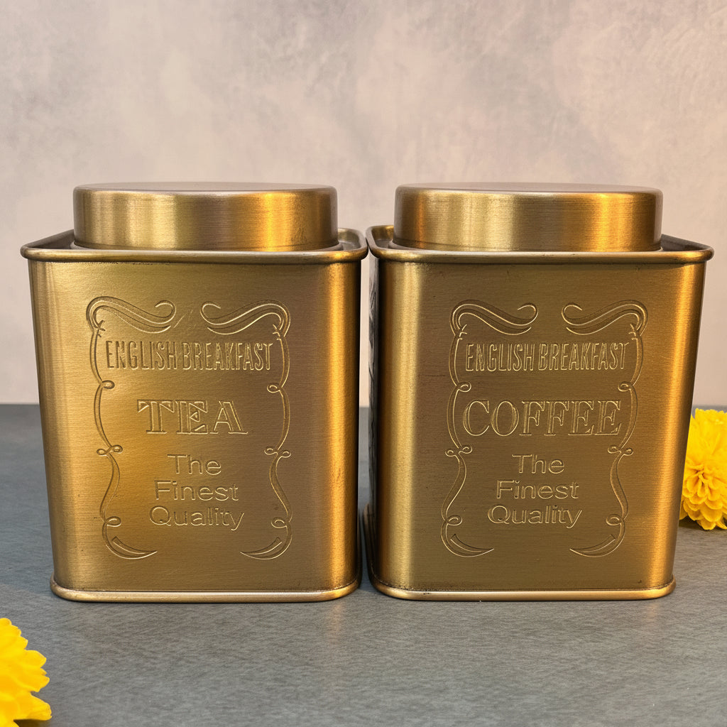 AMBI Tea, Sugar & Coffee Jars - Pure Brass Antique Finish Etched Jar Set of 3