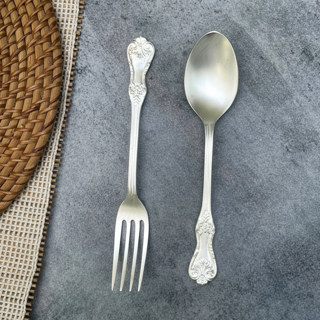 Ambi Royal Matte Silver-Plated Pure Brass Matt Thali Set with Engraved Borders Details – 9 Pieces