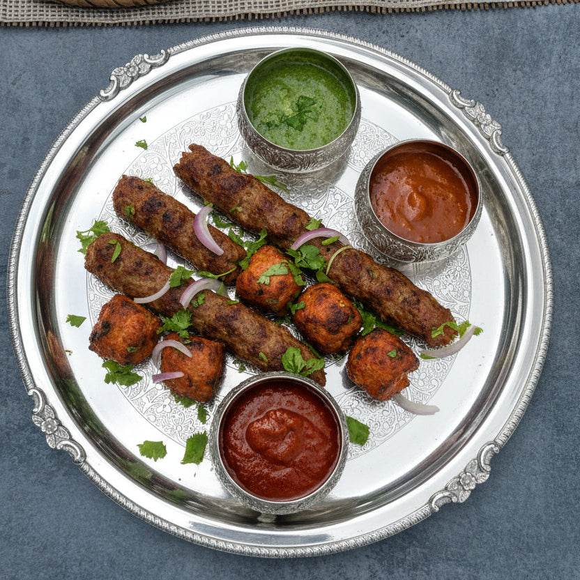 Ambi Elegant Large Matt Pure Silver Brass Plate with Intricate Engraving 12 inch