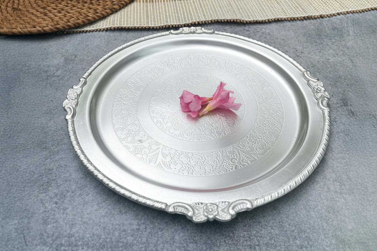 Ambi Elegant Gloss Finish Silver-Plated Engraved Plate - 8 inches