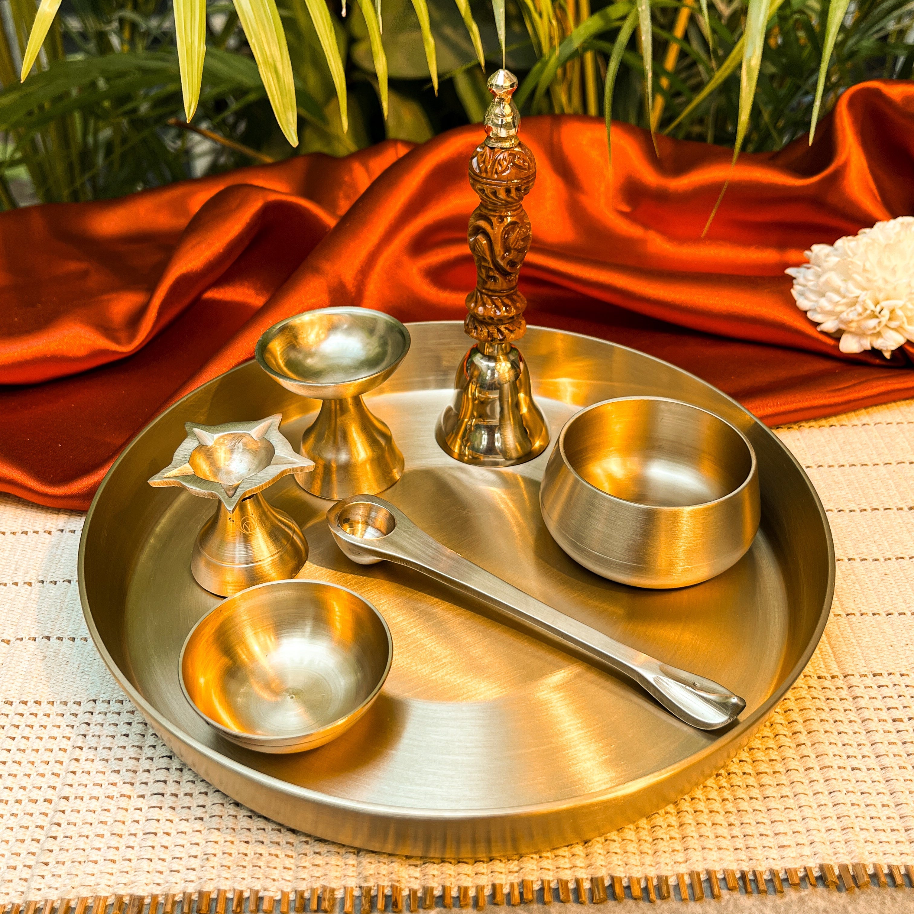 Ambi Divine Experience - Pure Lead Free Kansa Puja Thali Set of 6