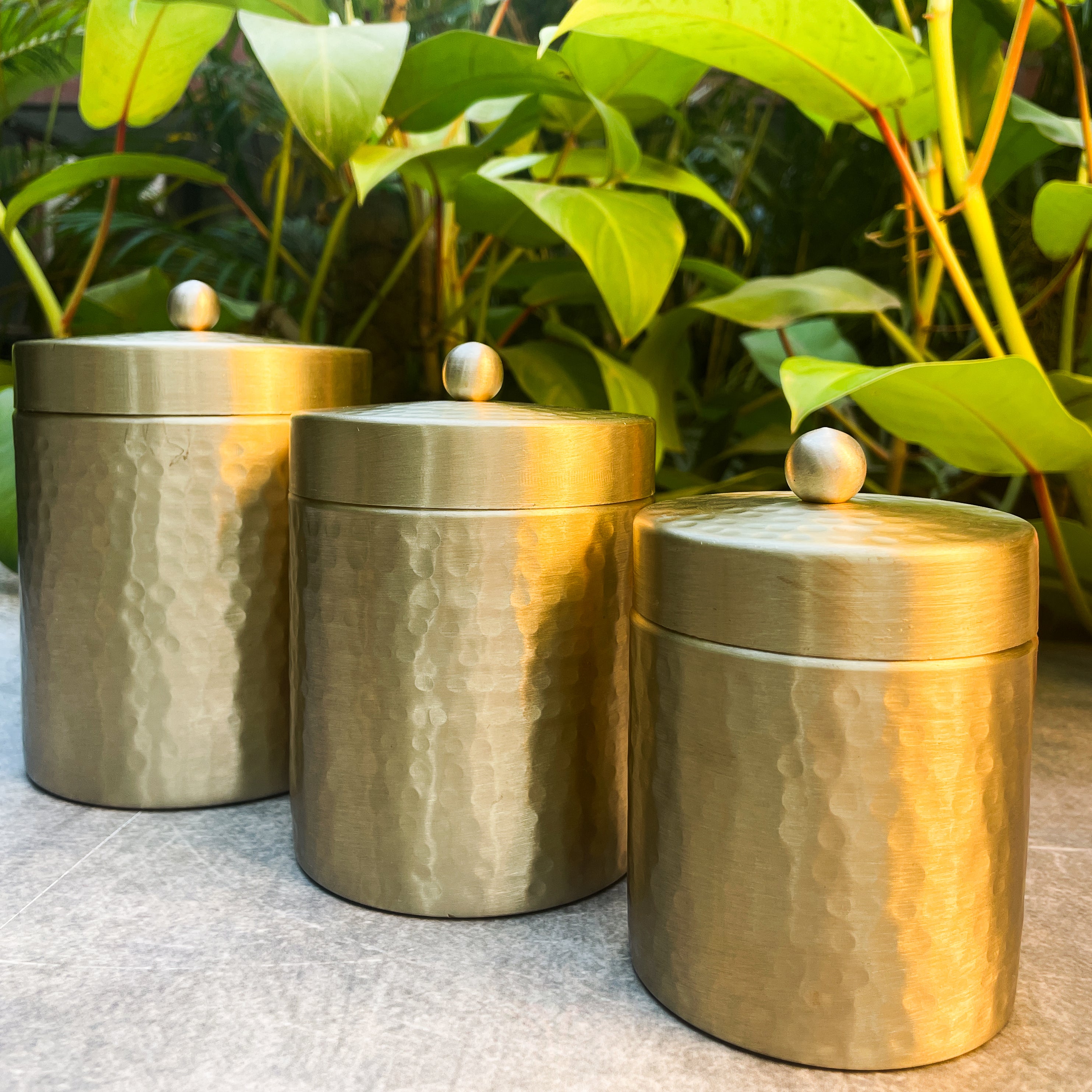 Ambi Pure Brass Luxury Hammered Storage Box - Set of 3 (S, M, L)