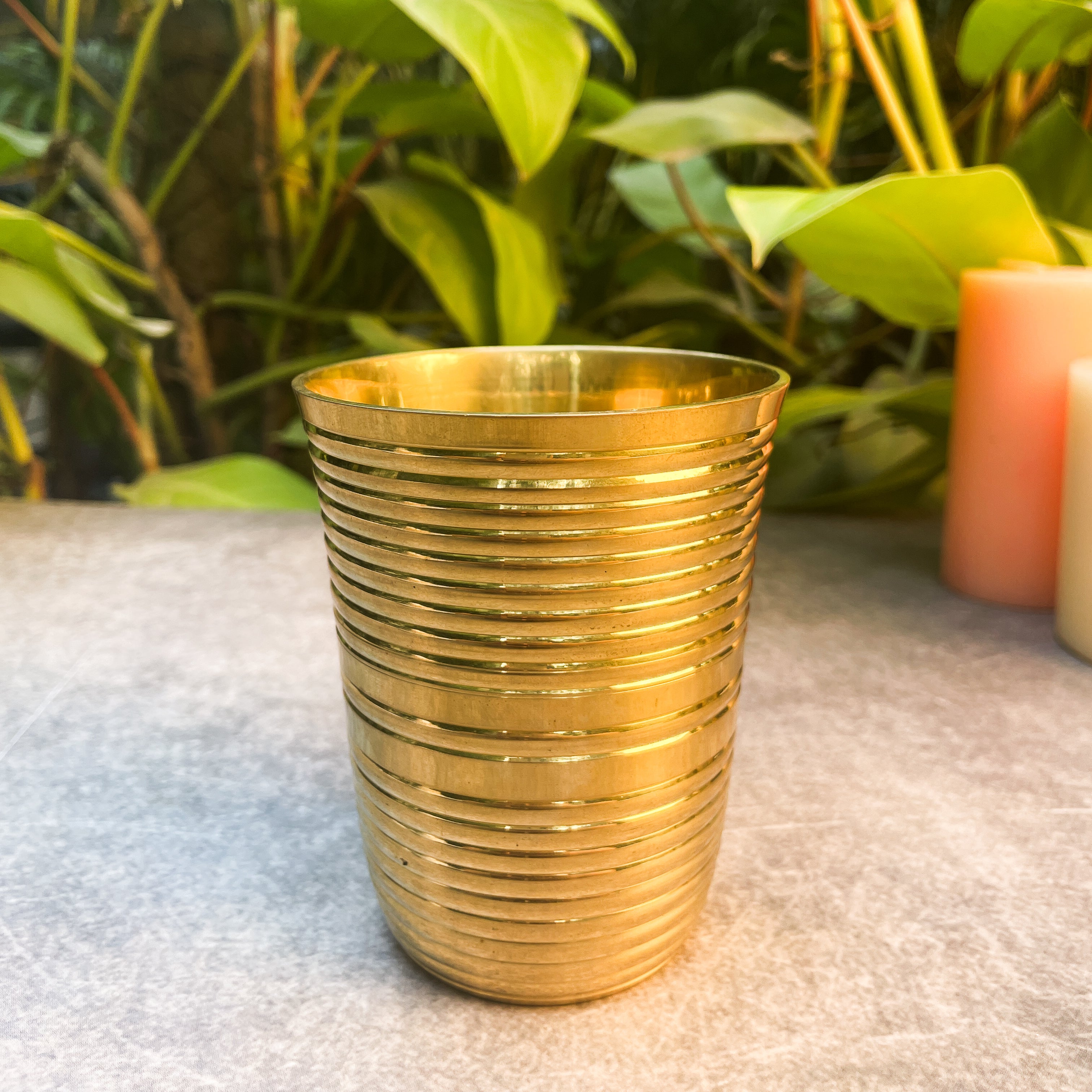 Ambi Pure Brass Ribbed Drinking Glass