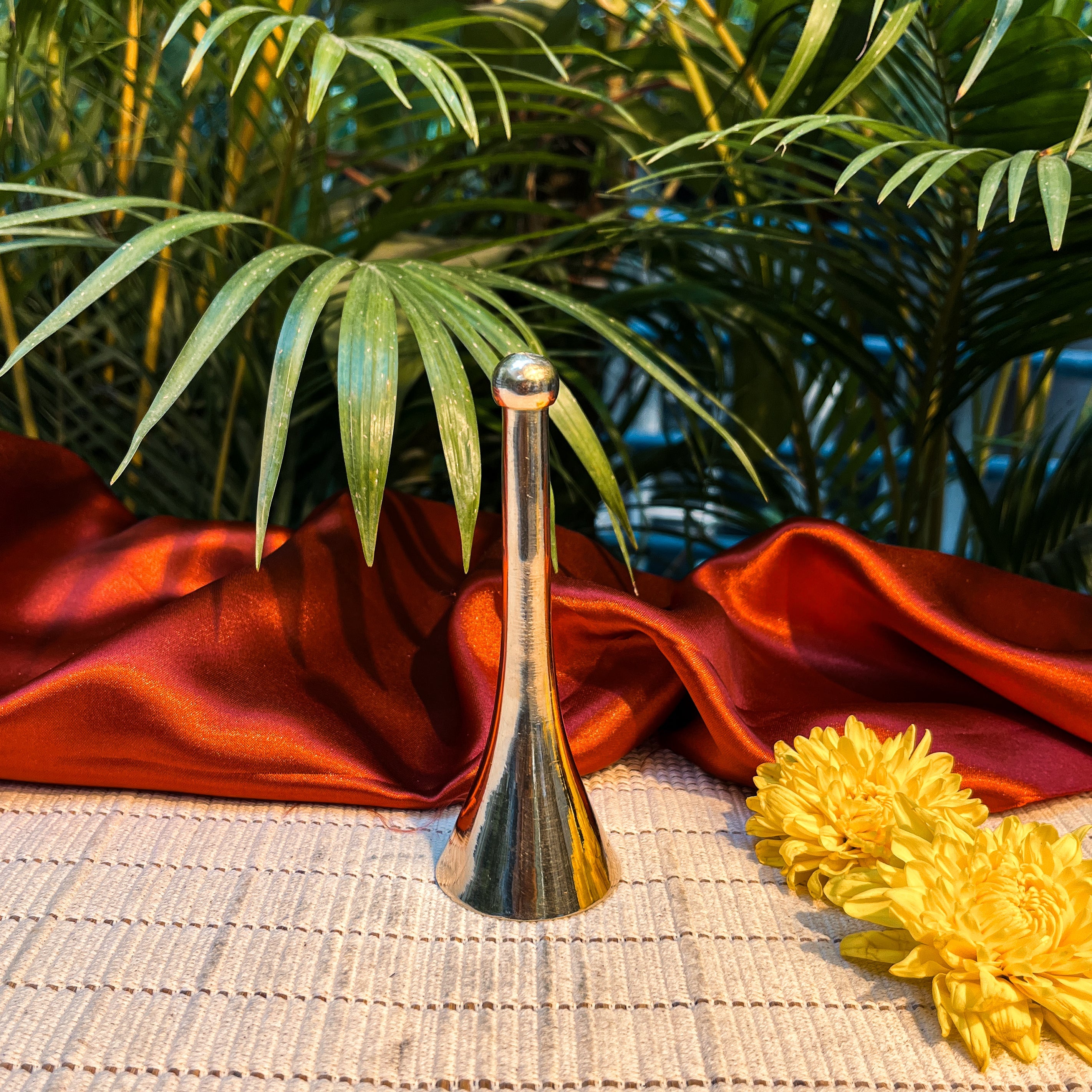 Ambi Pure Brass Puja Bell – Sleek Cone shape Long Handle Aarti Bell - 4.9 Inch Height