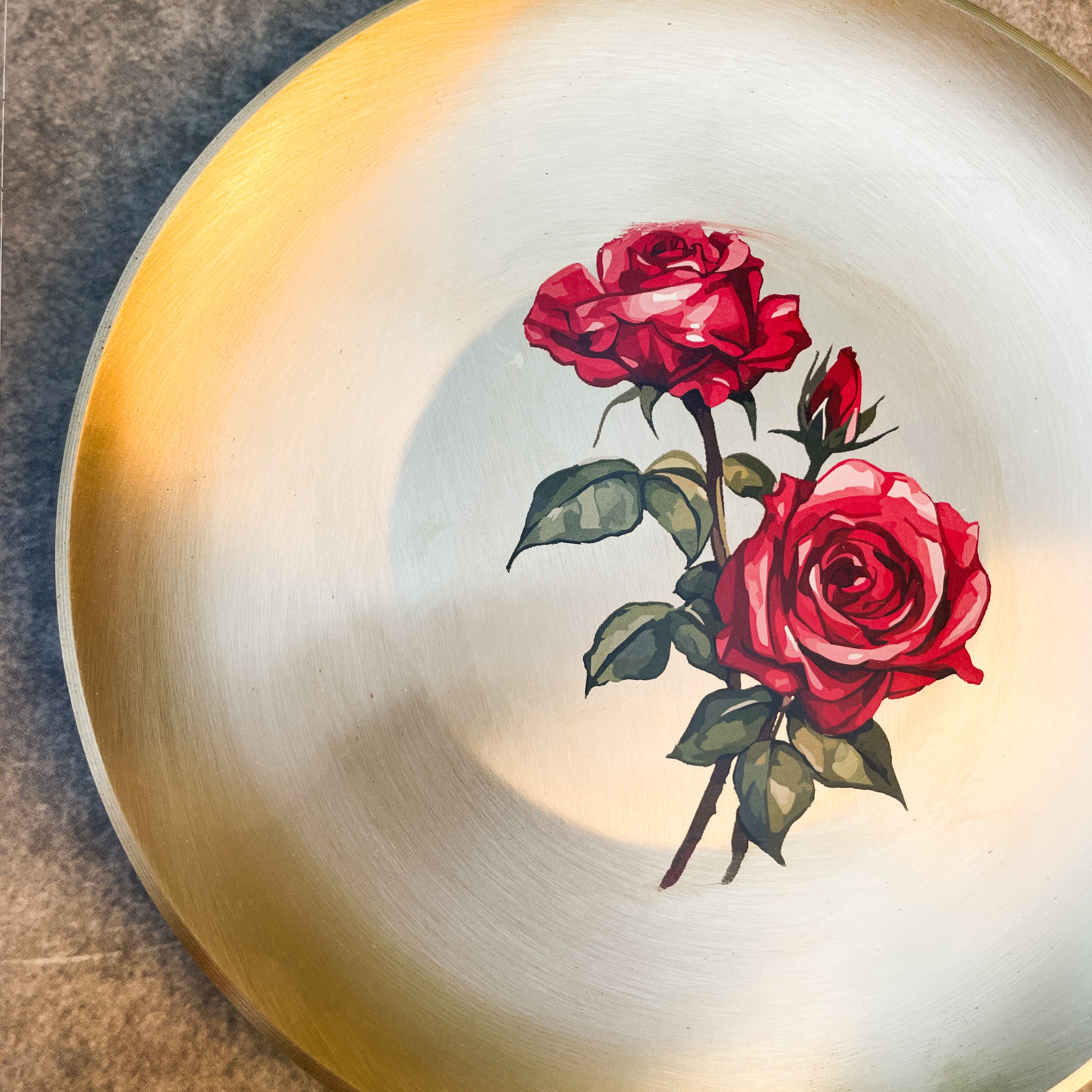 AMBI 100% Pure Lead Free Kansa Floral Hand Painted Finish Heavy Plate / Thali / Pooja Plate / Kids Plate - 8 inches