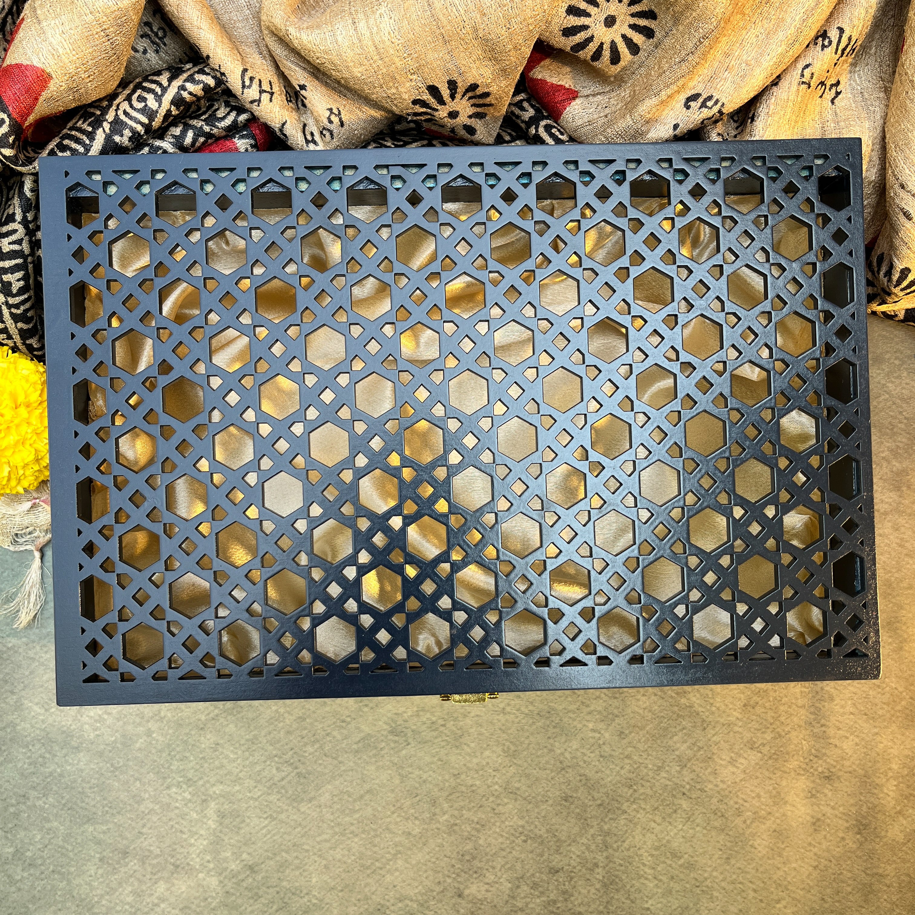 AMBI Premium Noor Jaali Wooden Gift Box – Navy Blue